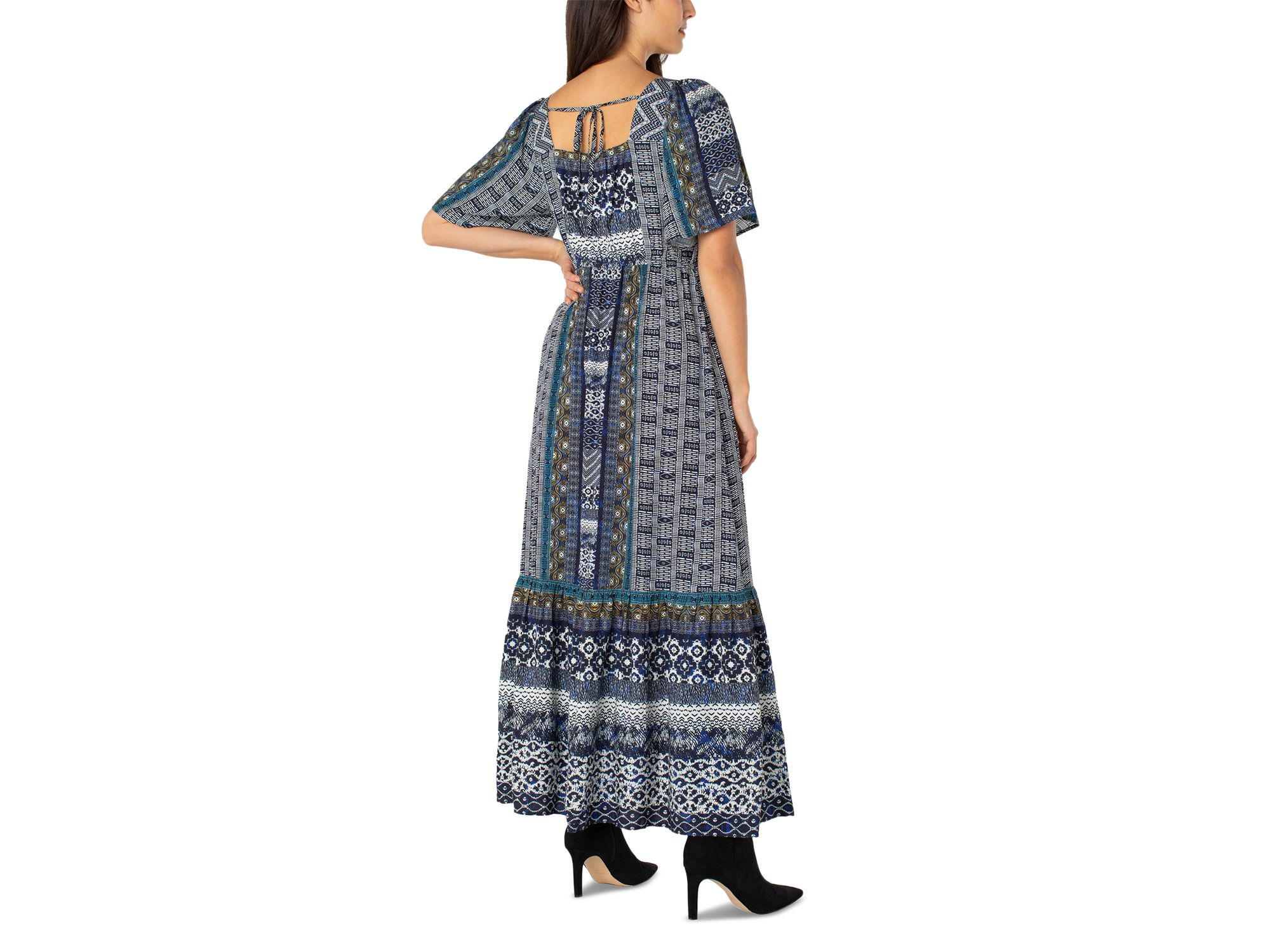 Printed Square Neck Elbow Sleeve Maxi Dress — Image 4