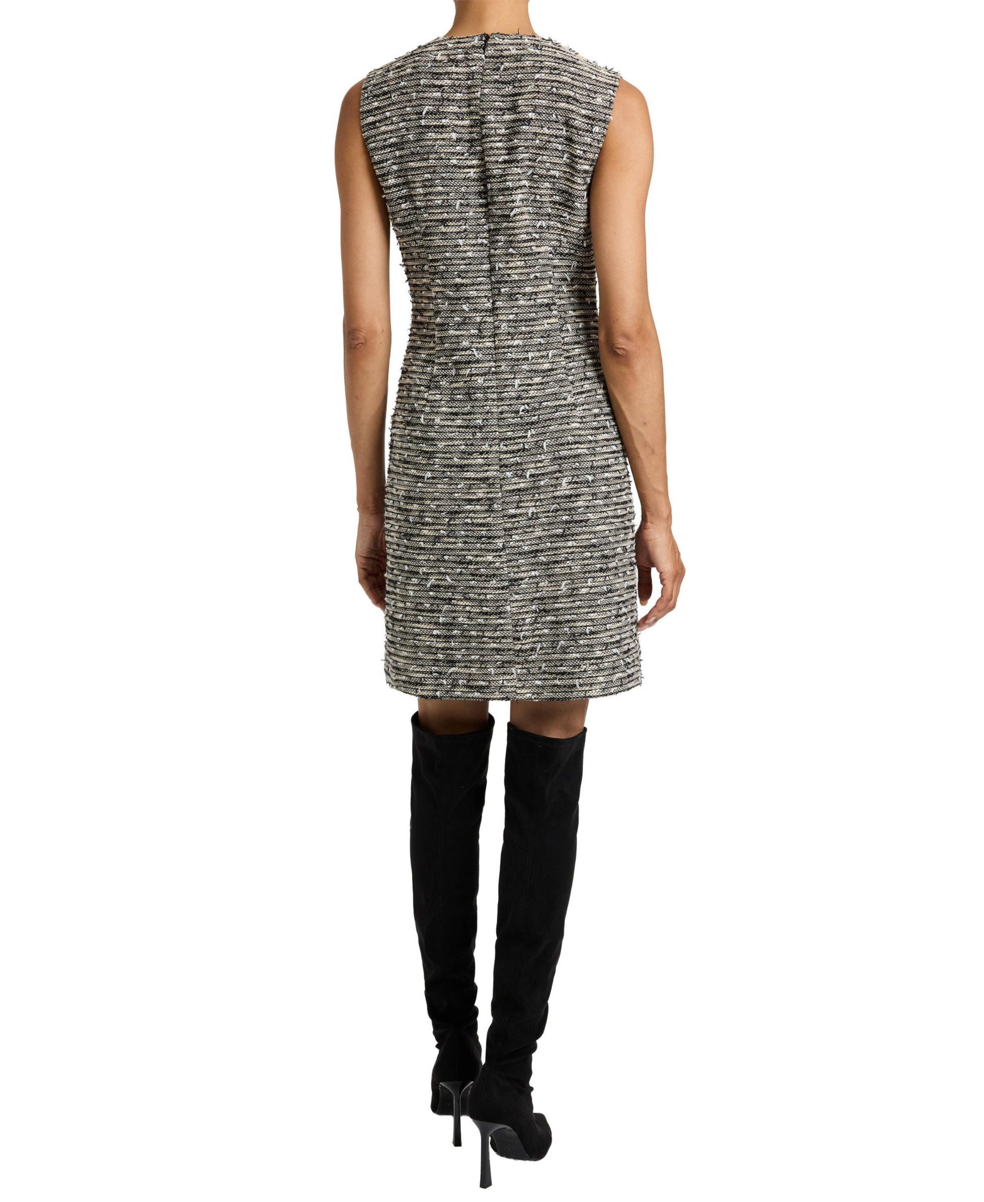 Ida Modern Tweed Shift Dress with Skirt Zipper Detail — Image 4