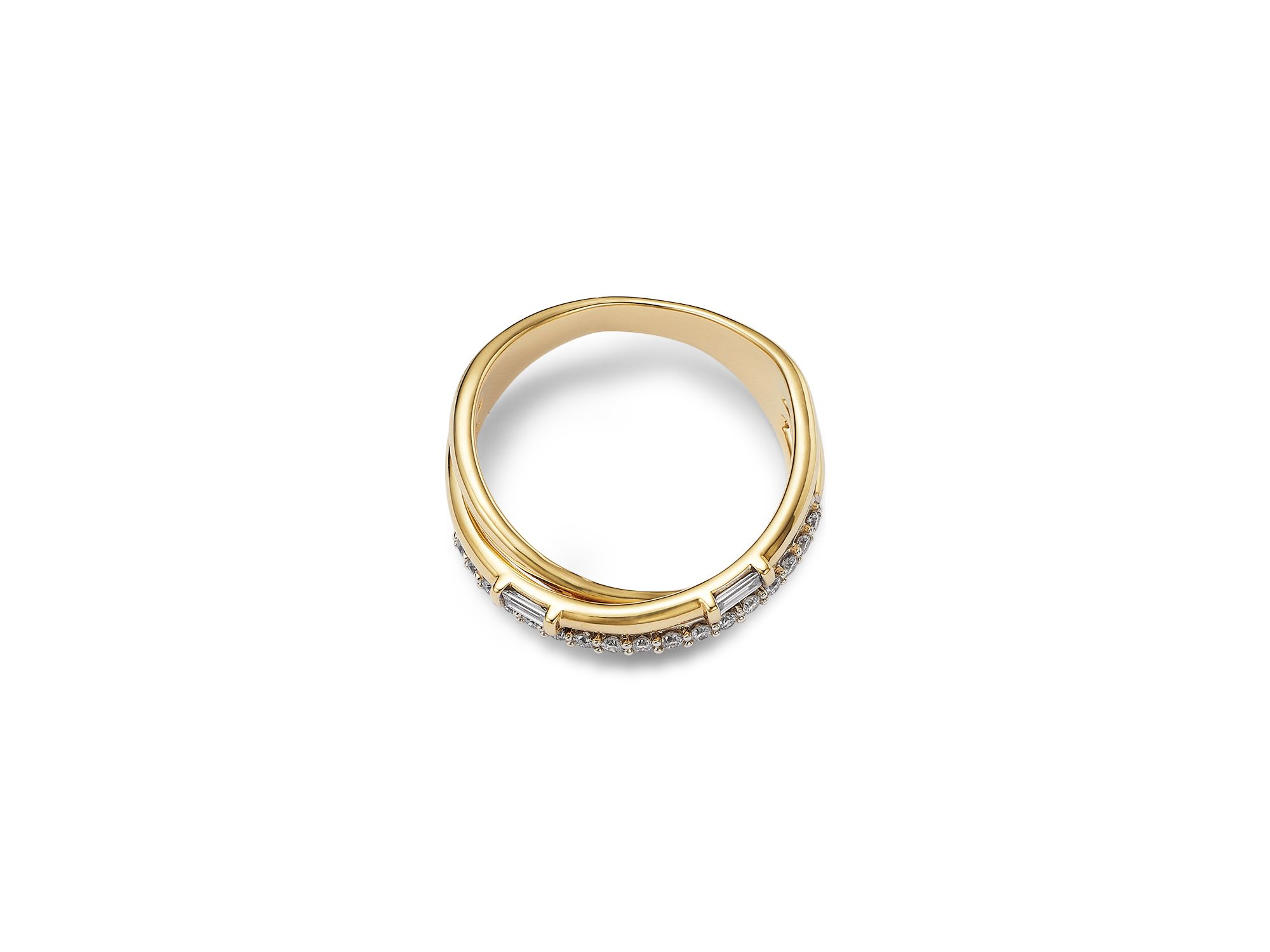 Diamond Round & Baguette Three Row Crossover Ring in 14K Yellow Gold, 0.25 tcw — Image 3