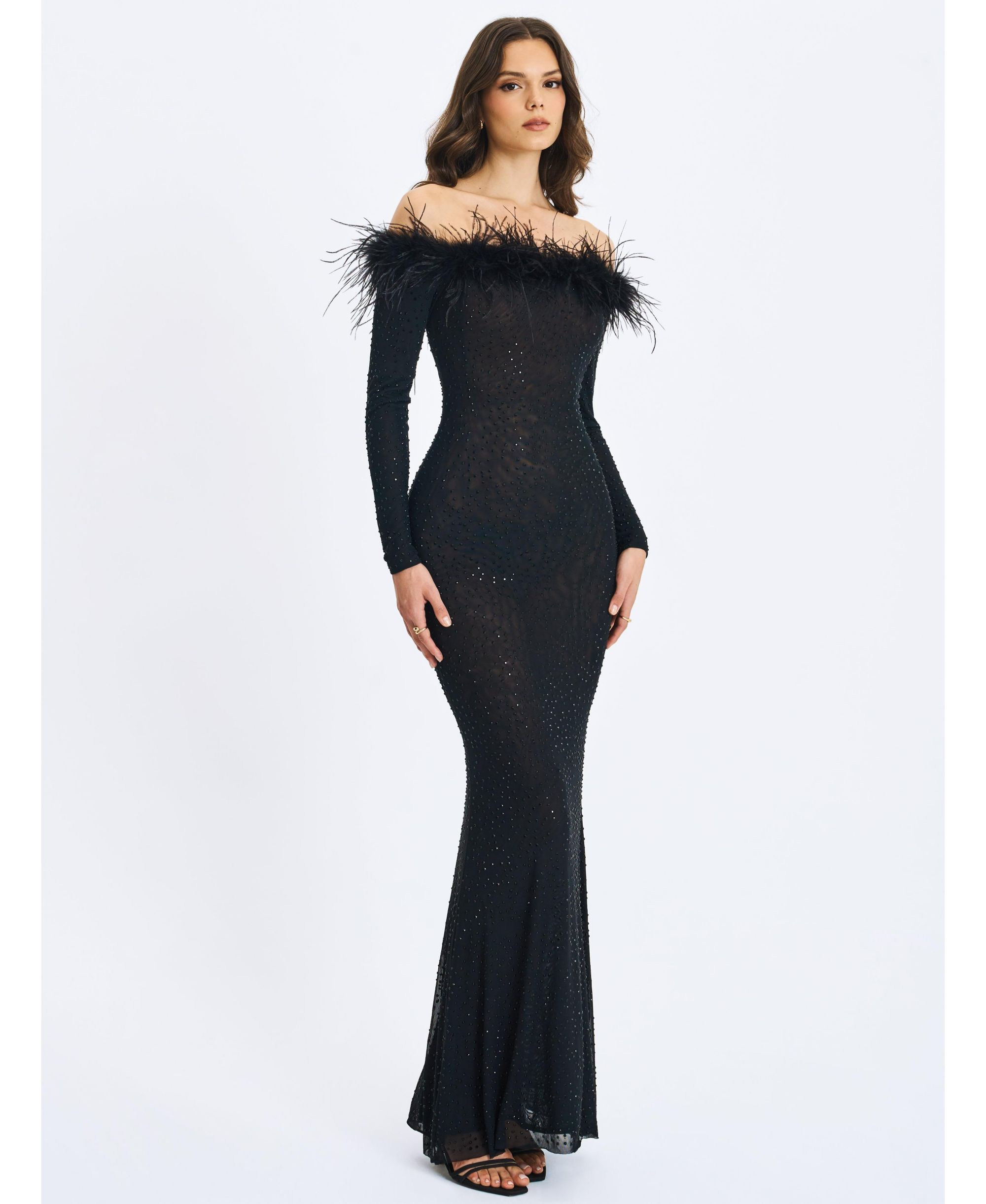 Emberly Trimmed Off-Shoulder Rhinestone Mesh Mermaid Dress — Image 7