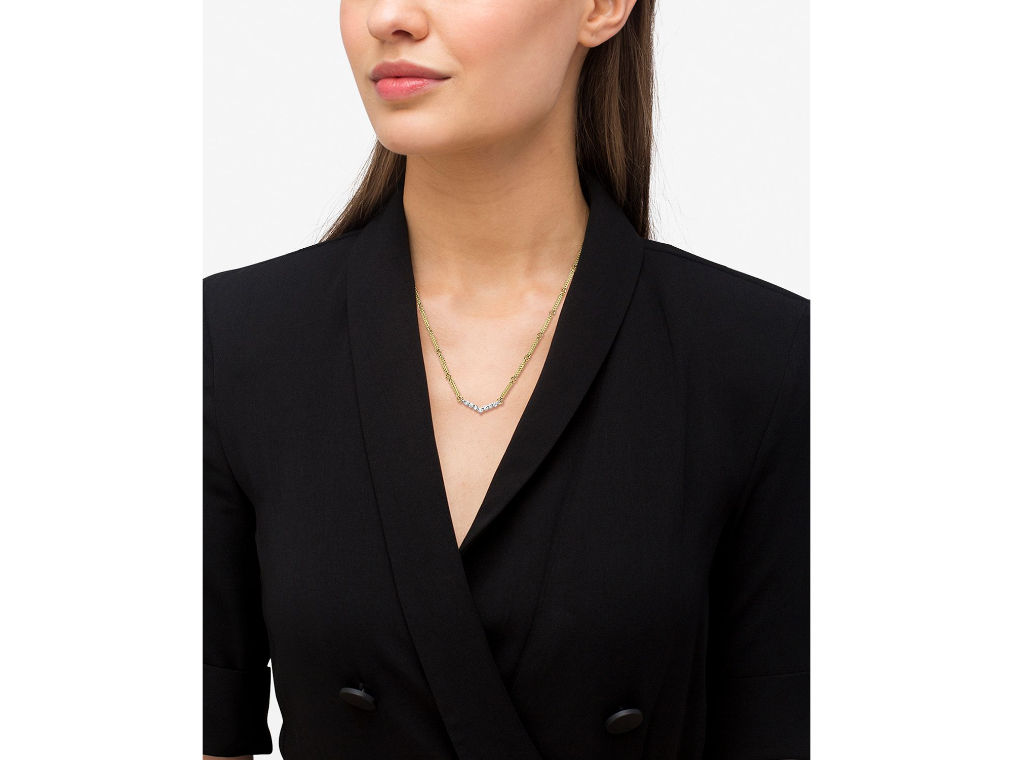 18K White & Yellow Gold Signature Caviar Diamond Chevron Bead Link Statement Necklace, 16-18" — Image 3