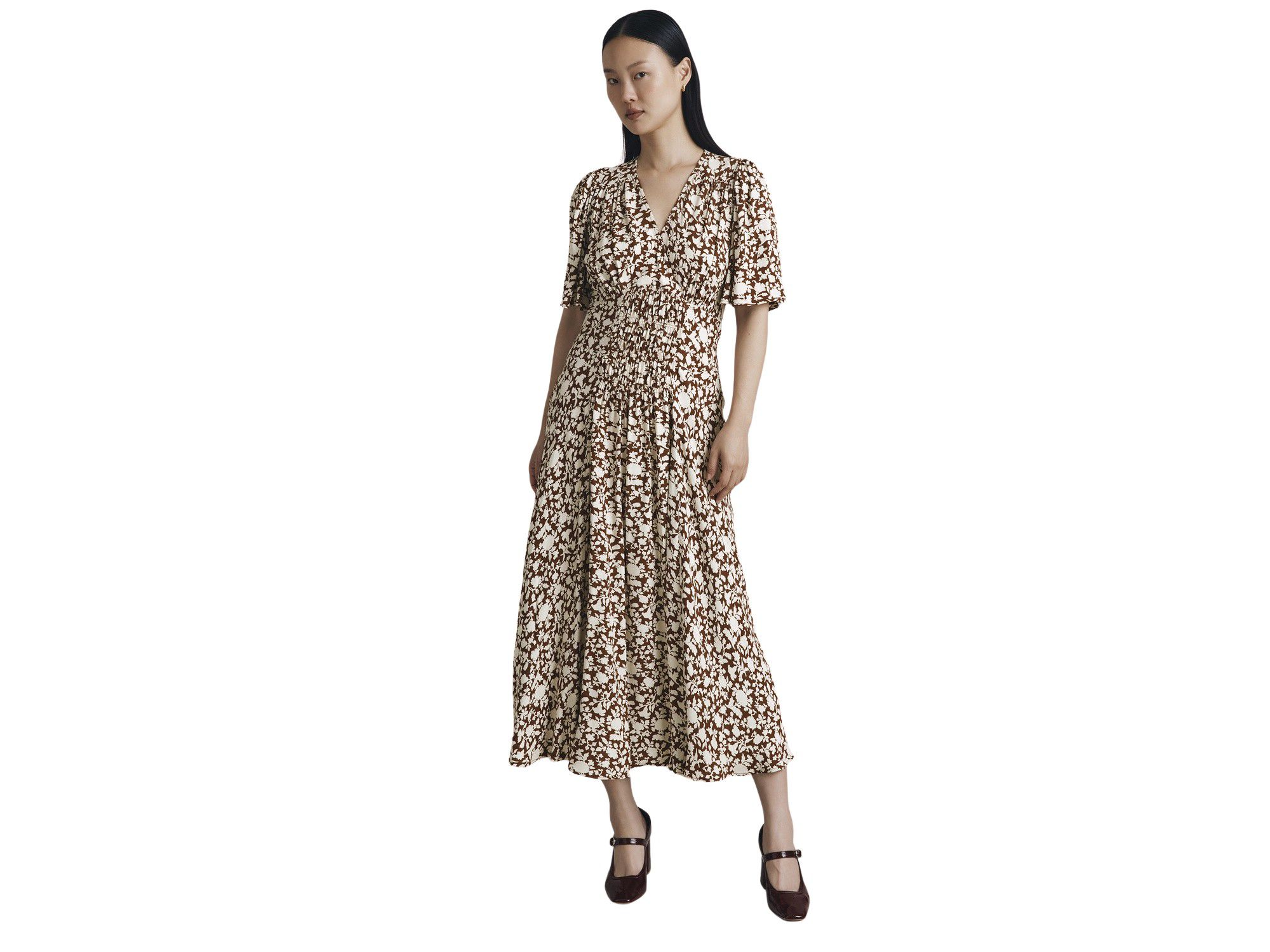Minnie Crepe Printed Shirred Tea Dress — Image 3