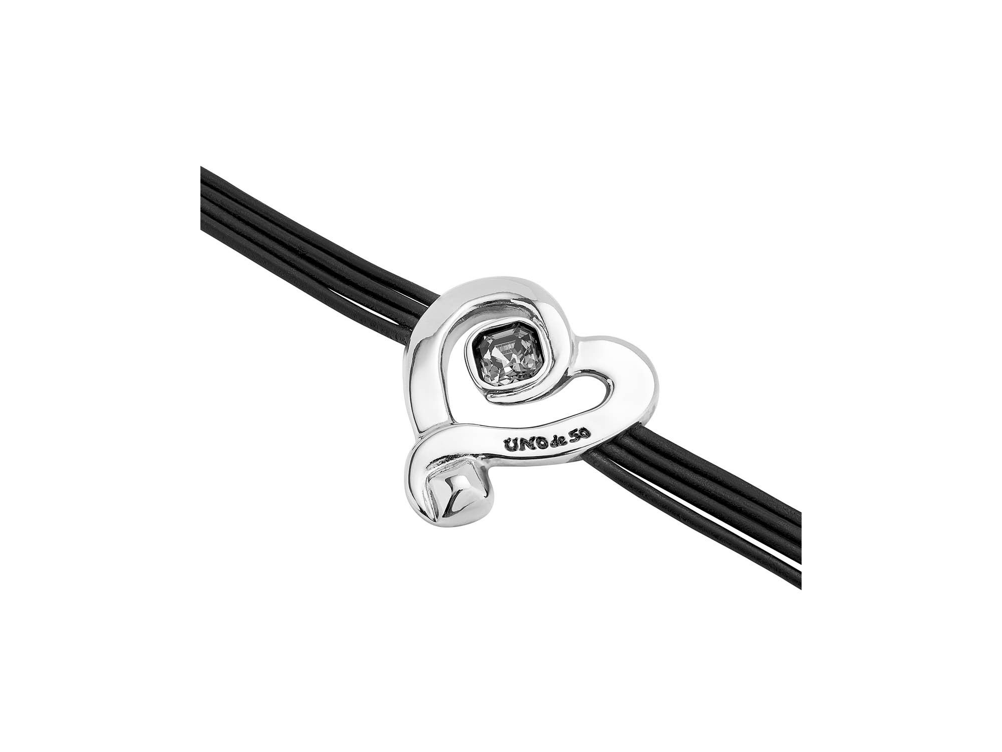 Black Crystal Heart Leather Bracelet — Image 4
