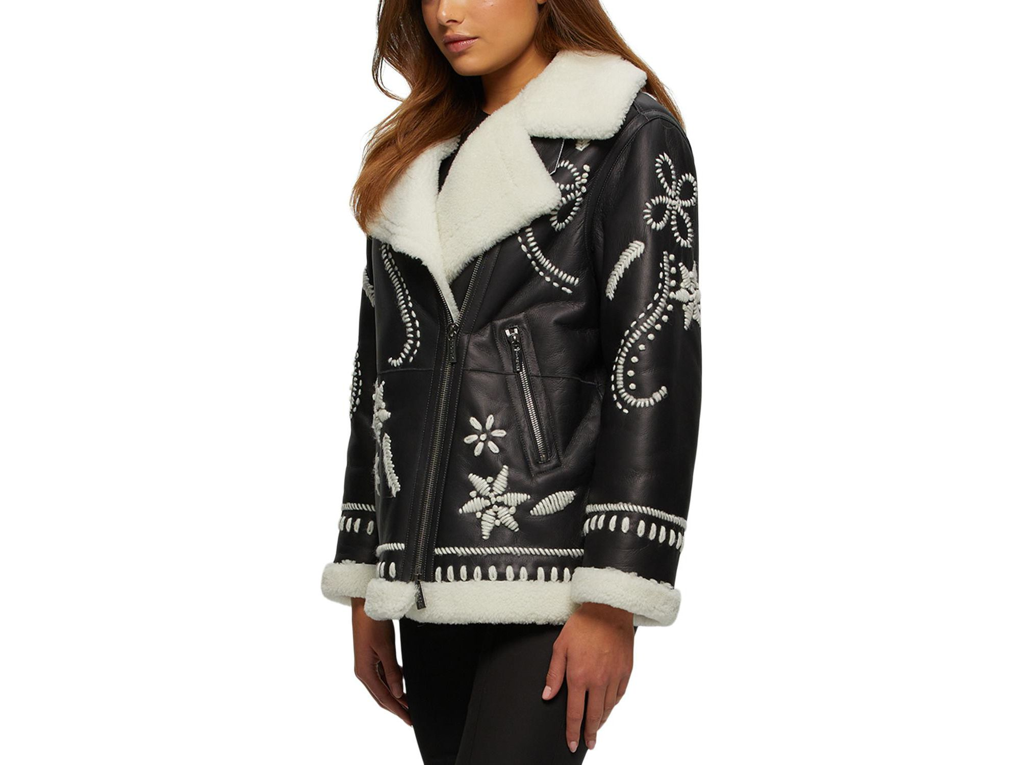 Shearling Lamb Zip Jacket with Wool Embroidery — Image 3