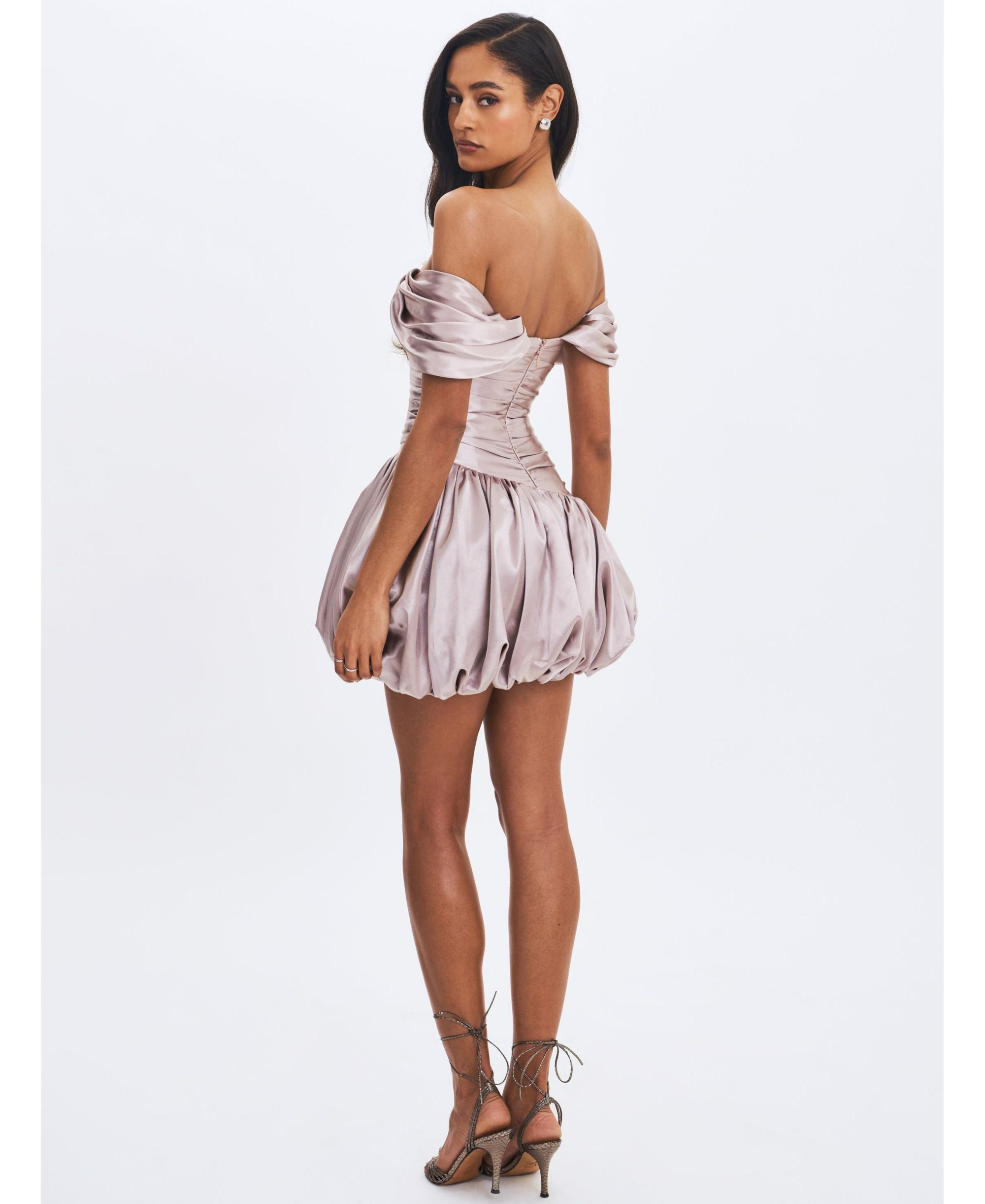 Milena Ruched Asymmetrical Bubble Mini Dress — Image 8