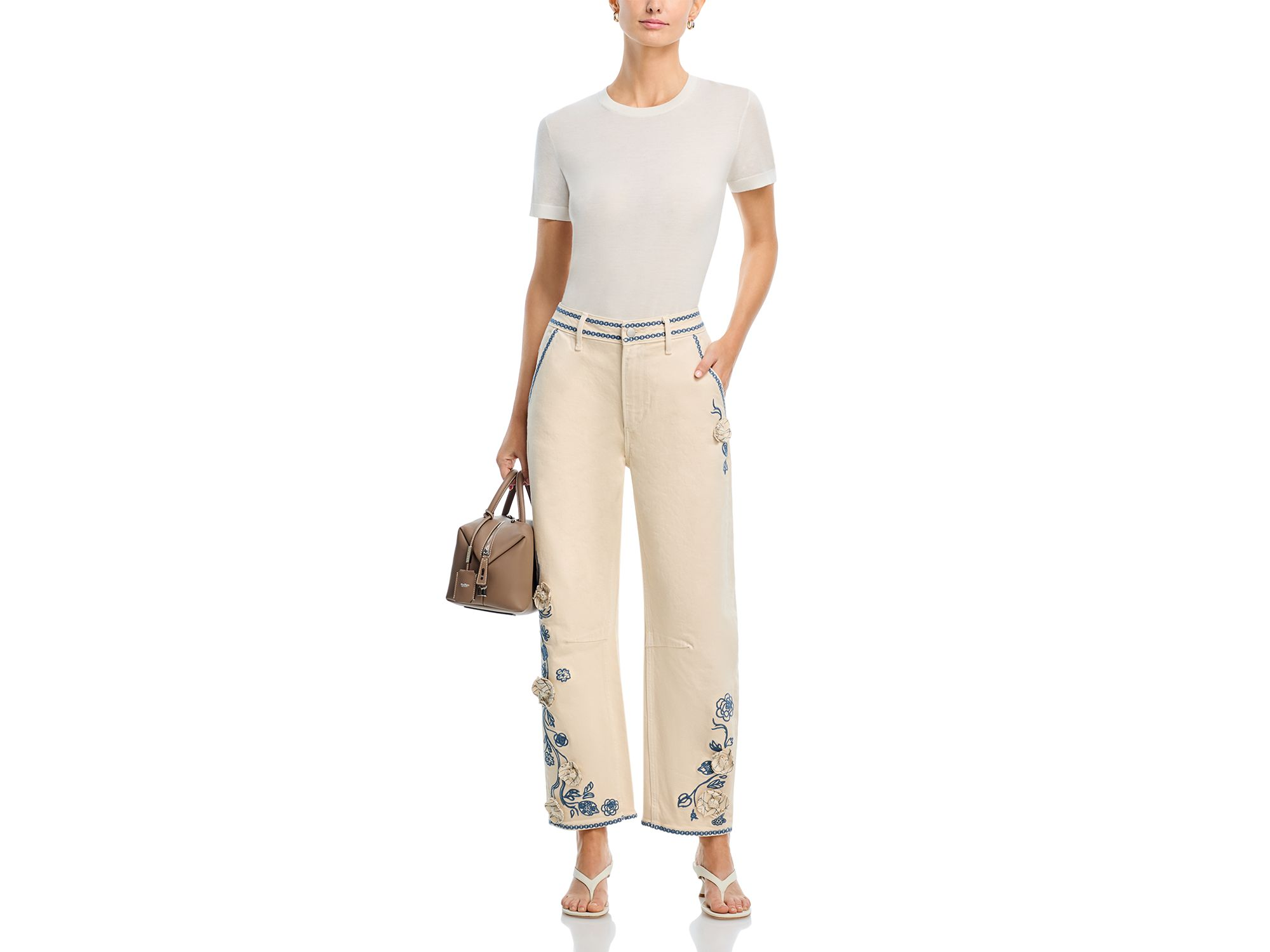Barbara X Ravishing Floral Embroidered Jeans in Cream — Image 4