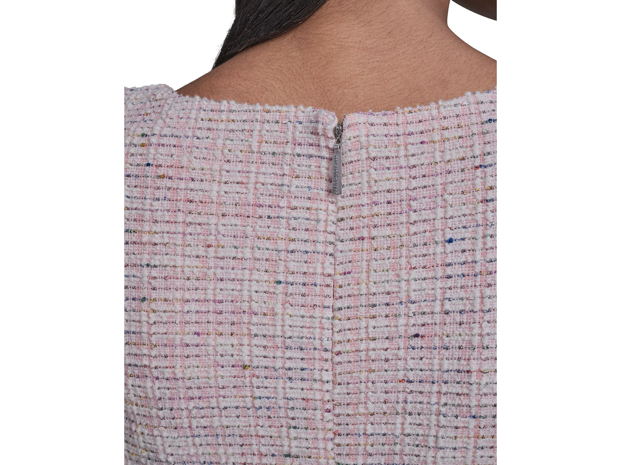 Square Neck Knit Tweed Puff Sleeve Flounce Hem Dress — Image 3