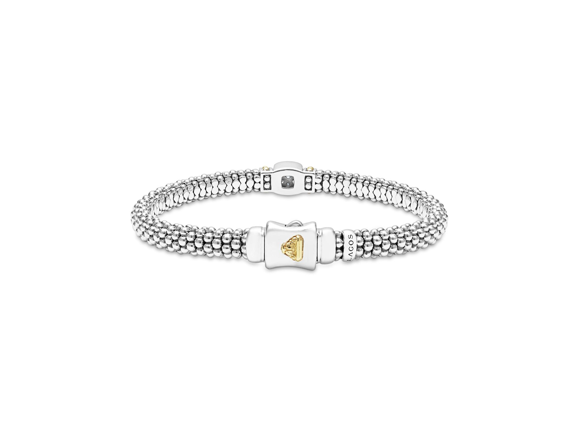 18K Yellow Gold & Sterling Rittenhouse Diamond Cluster Caviar Rope Bead Bracelet — Image 5