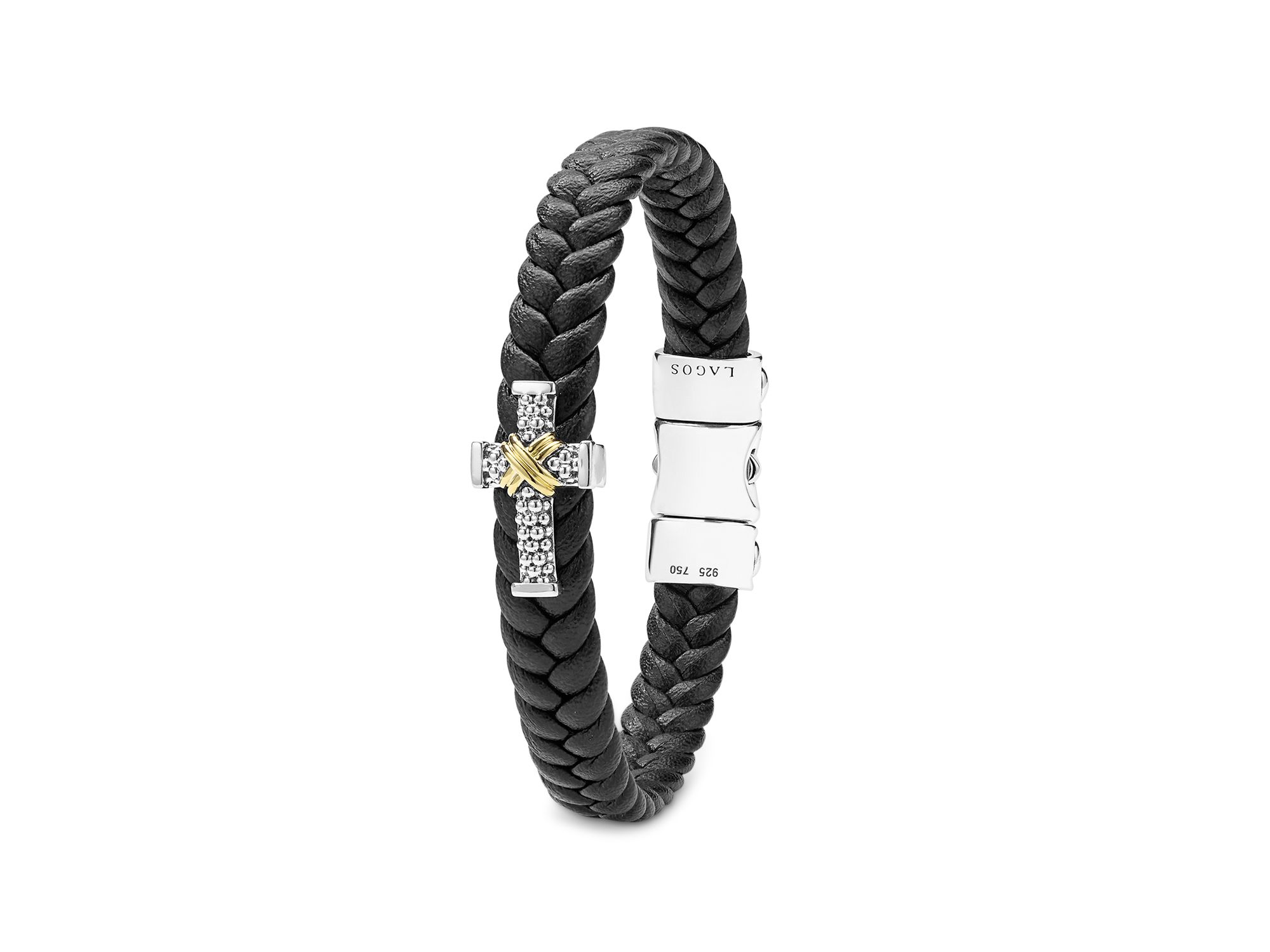 Men's 18K Yellow Gold & Sterling Anthem Cross Braided Faux Faux Leather Bracelet — Image 3