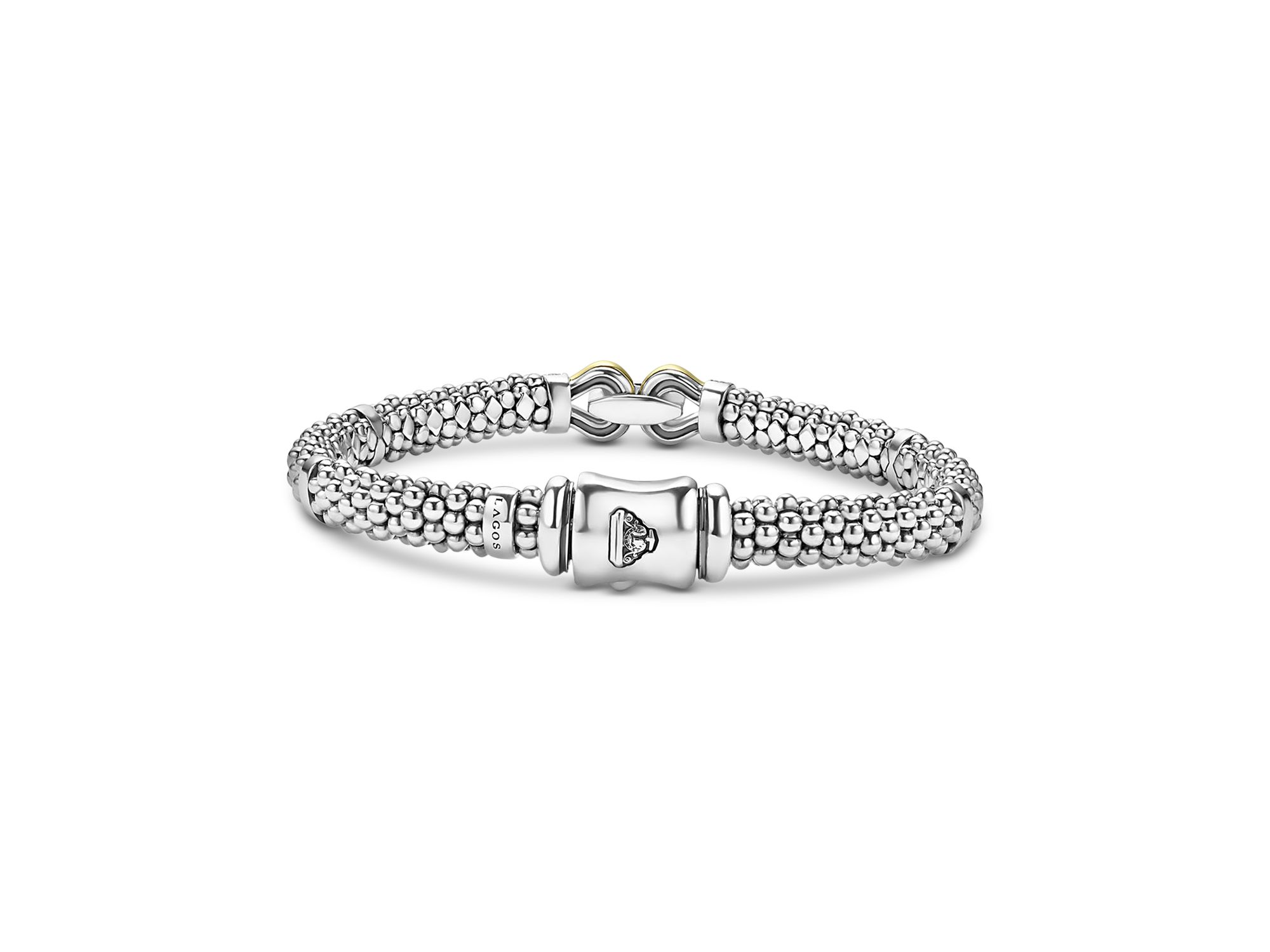 18K Yellow Gold & Sterling Silver Signature Caviar Diamond Buckle Link Bracelet — Image 4