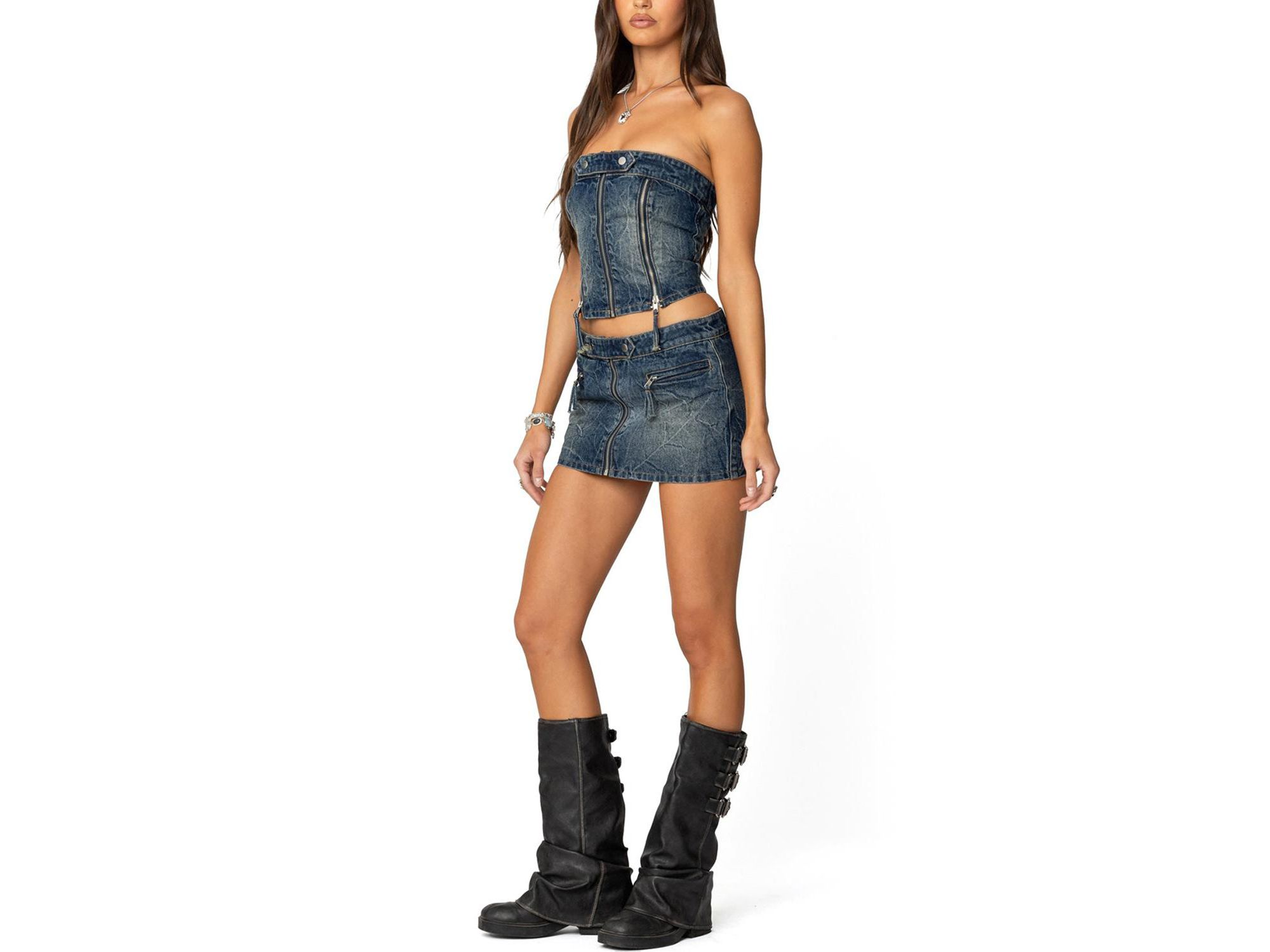 Guinevere Zip Washed Denim Top — Image 3