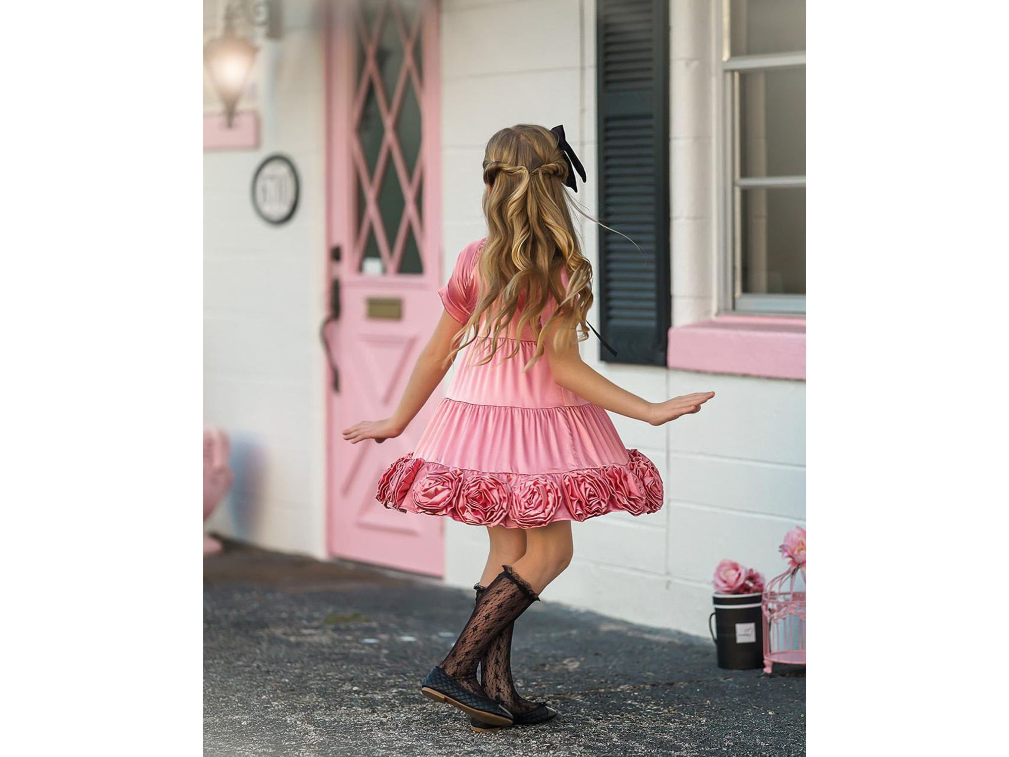 Girls' Satin Rose Dress - Baby, Little Kid, Big Kid — Image 3