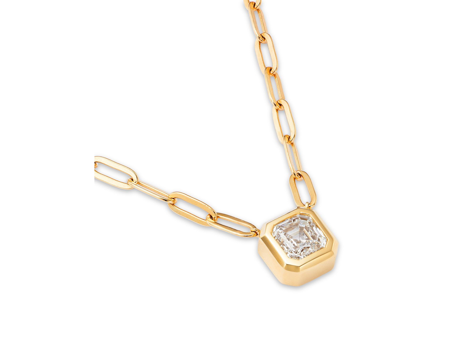 Certified Lab Grown Diamond Ascher Cut Bezel Paper Clip Pendant Necklace 14K Yellow Gold, 2.0 tcw — Image 3