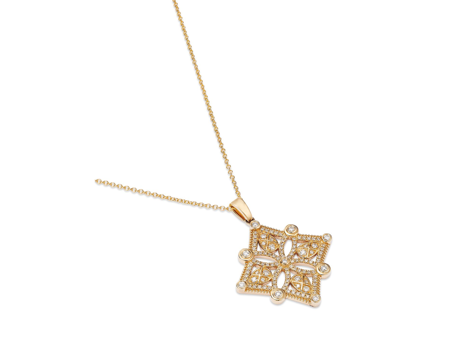 Diamond Filigree Geometric Pendant Necklace in 14K Yellow Gold, 0.50 tcw — Image 3