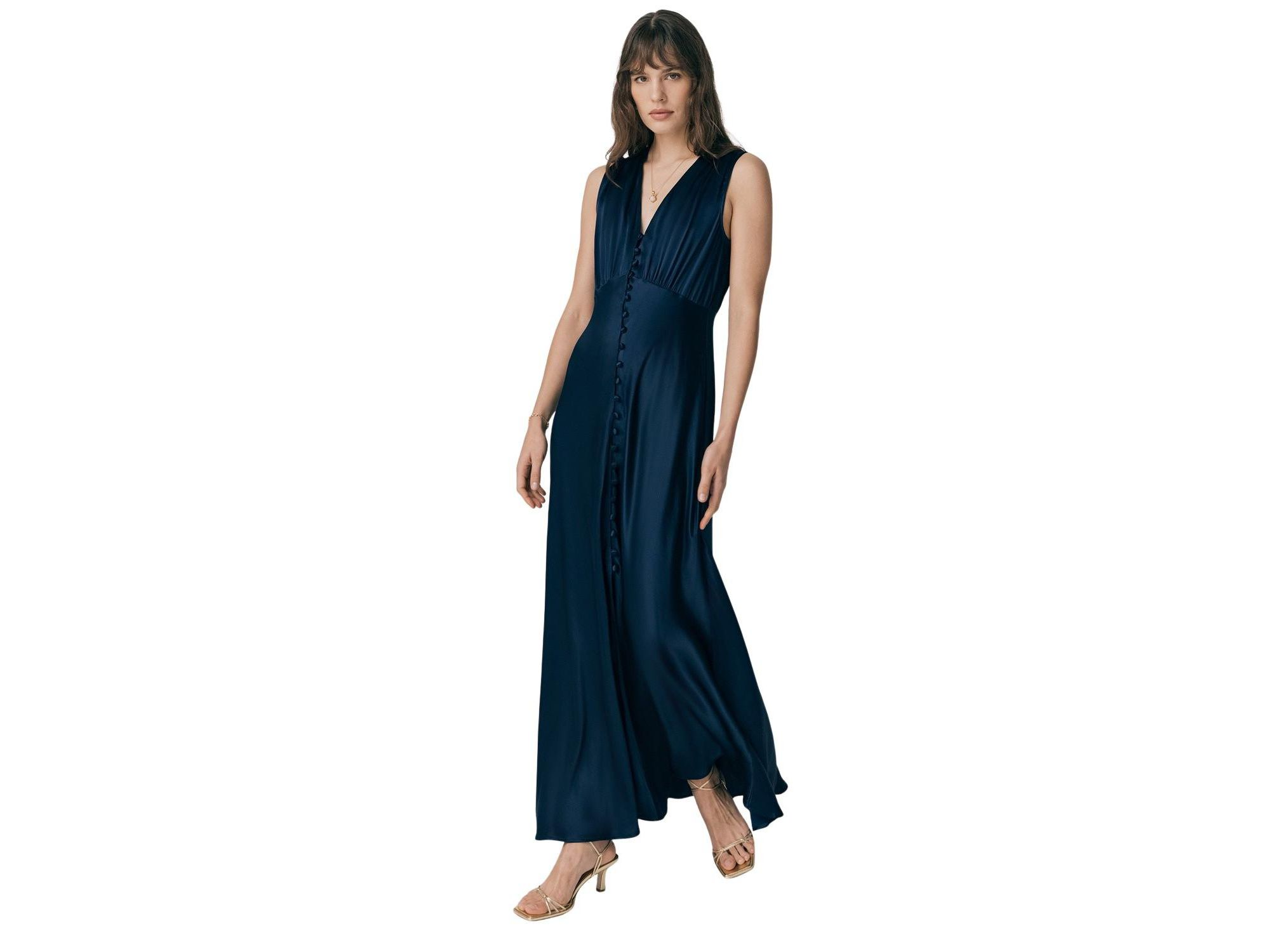 River V Neck Button Satin Maxi Dress — Image 3