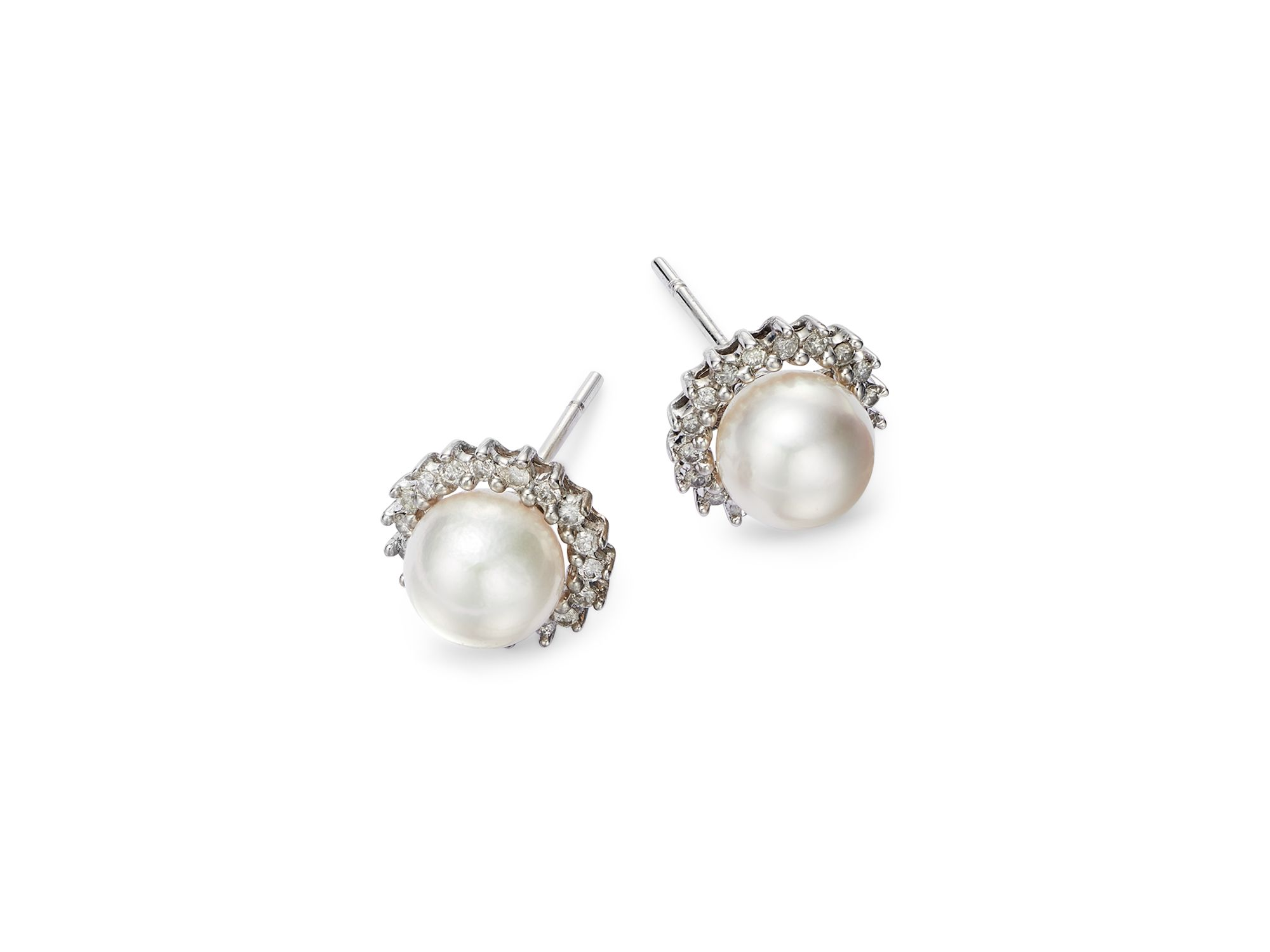 Cultured Akoya Pearl Stud Earrings with Diamonds in 14K White Gold, 6.5mm - Exclusive — Image 4