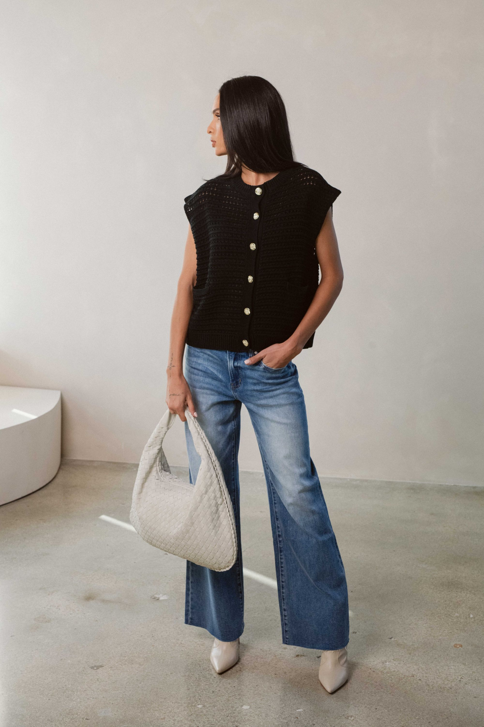 Sleeveless Open Knit Cardigan — Image 3