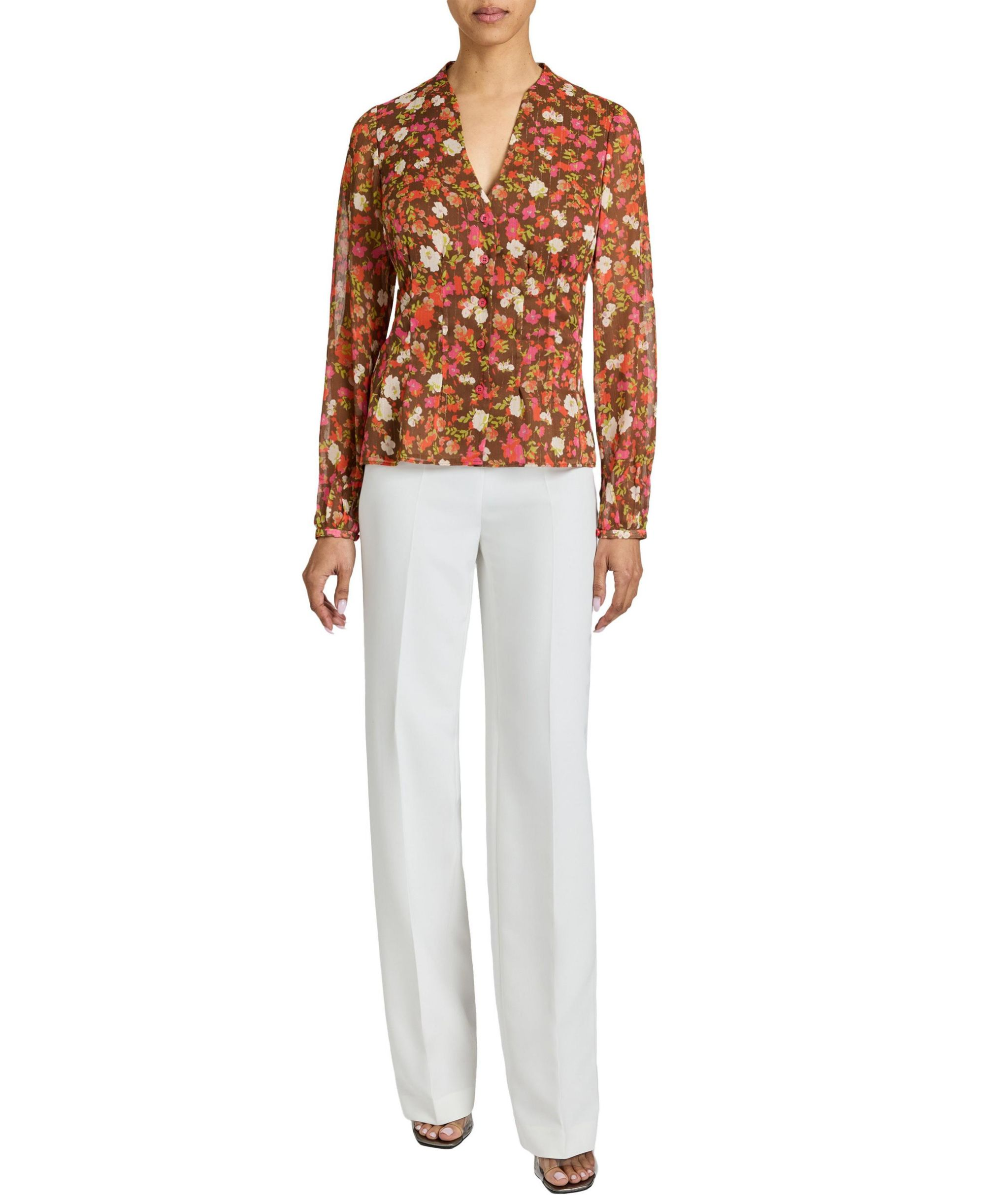 WINNIE Long Sleeve Buttoned Blouse in Floral Crinkle Georgette — Image 4