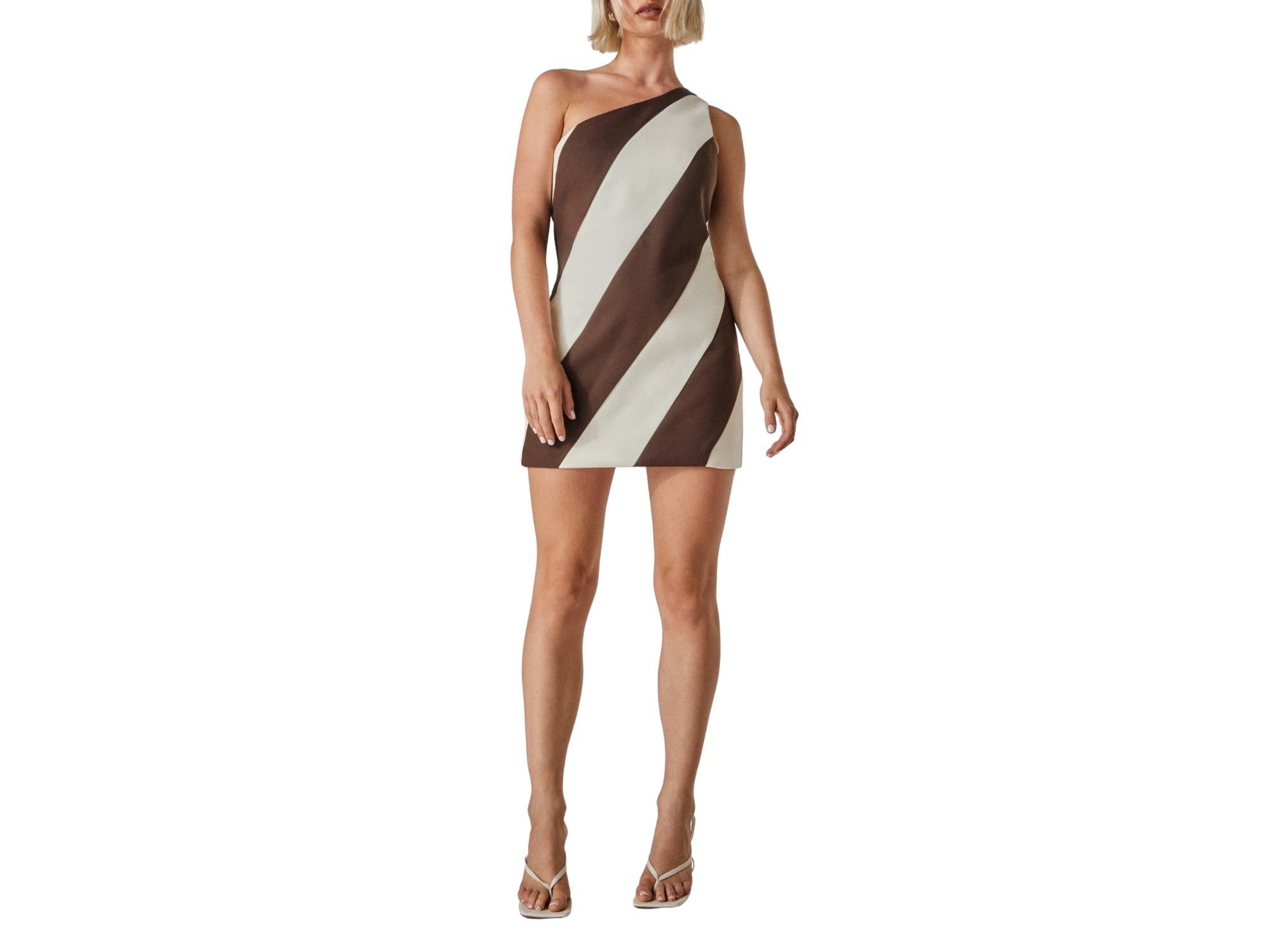 Stripe One Shoulder Tailored Mini Dress - Image 1