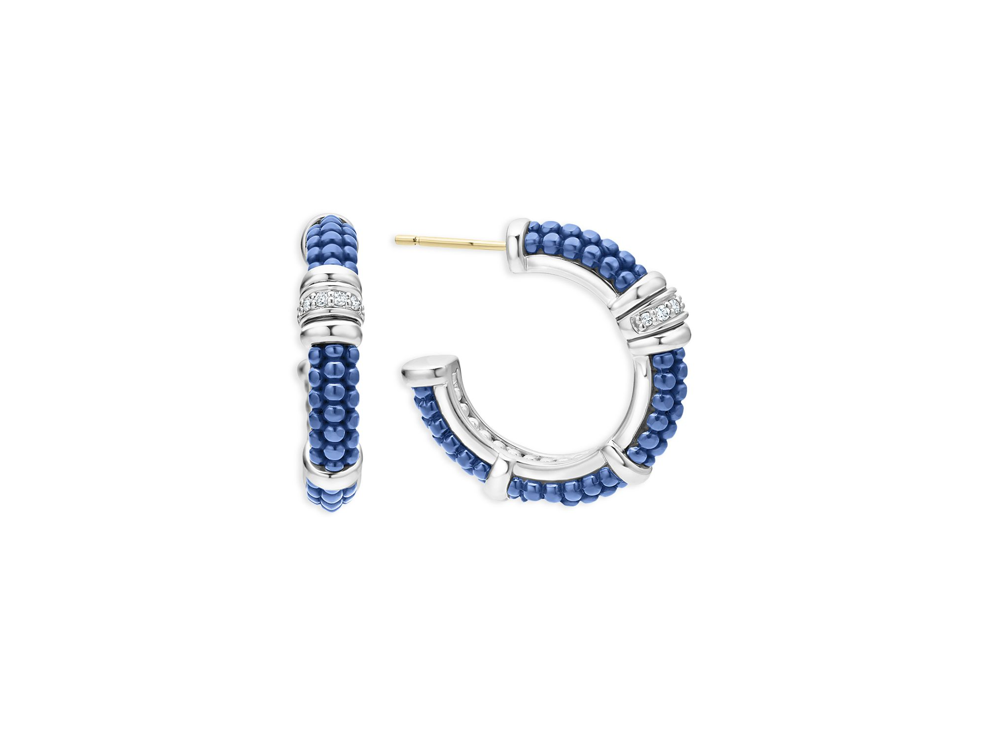 Sterling Silver Ultramarine Bead & Diamond Hoop Earrings — Image 4