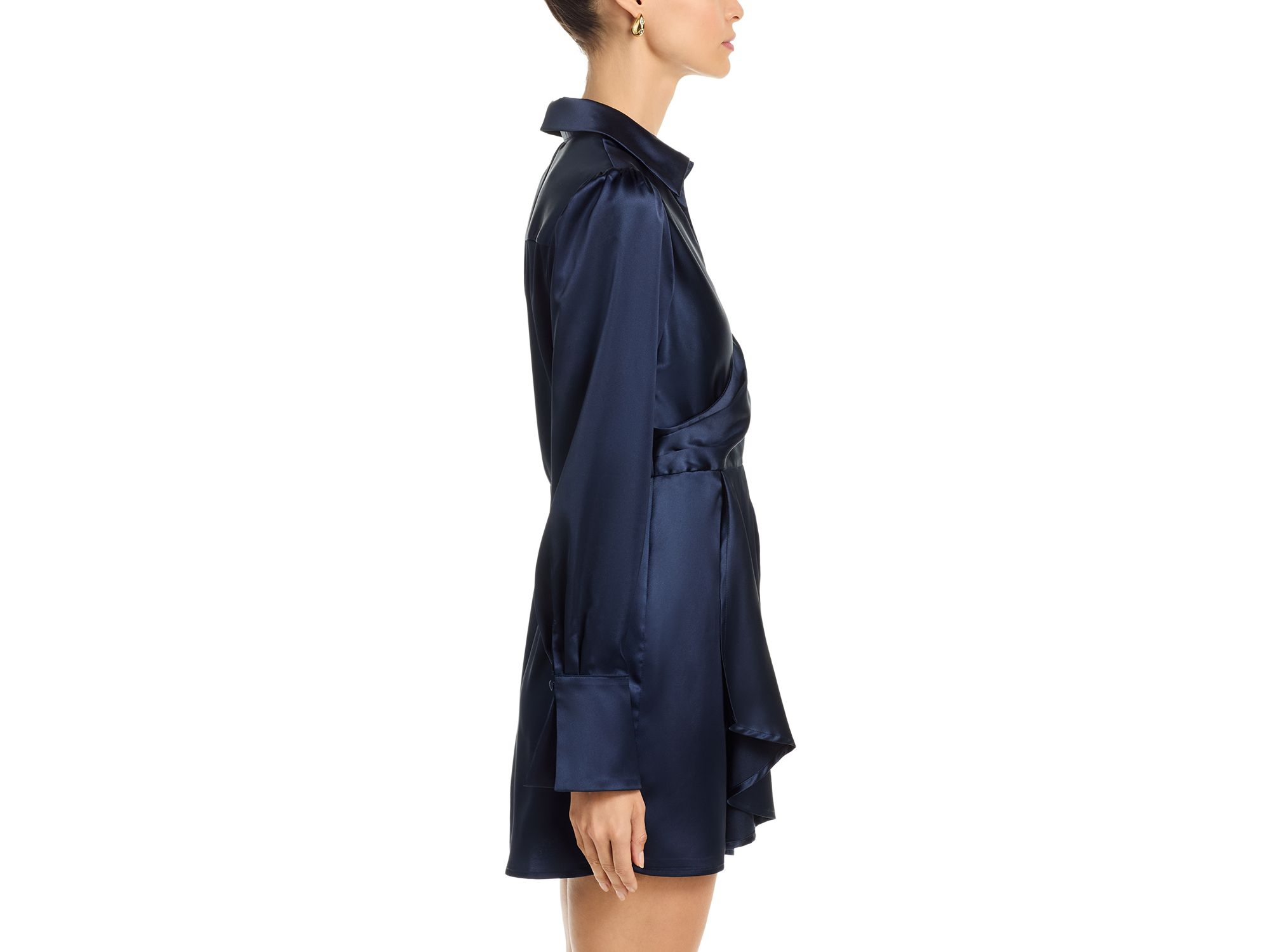 Long Sleeve Satin Wrap Mini Dress - Exclusive — Image 4