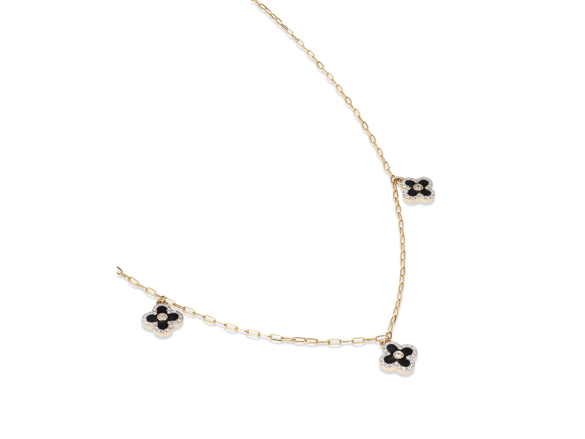 Diamond & Enamel Clover Droplet Necklace in 14K Yellow Gold, 0.25 tcw — Image 4