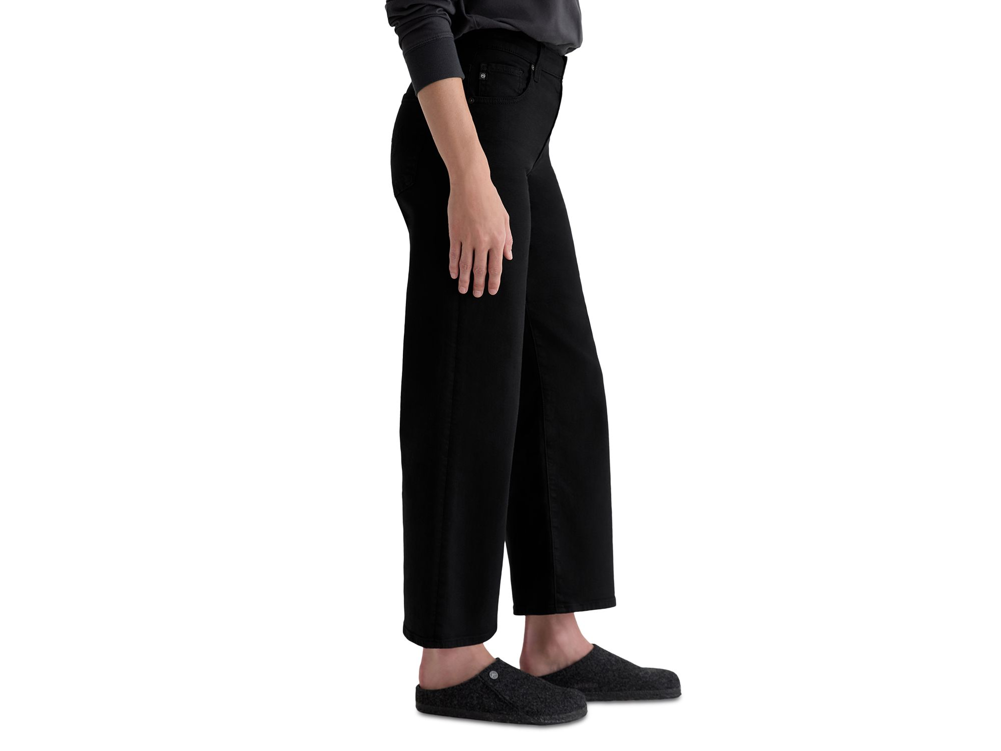 Saige Mid Rise Wide Leg Cropped Jeans in Super Black — Image 6