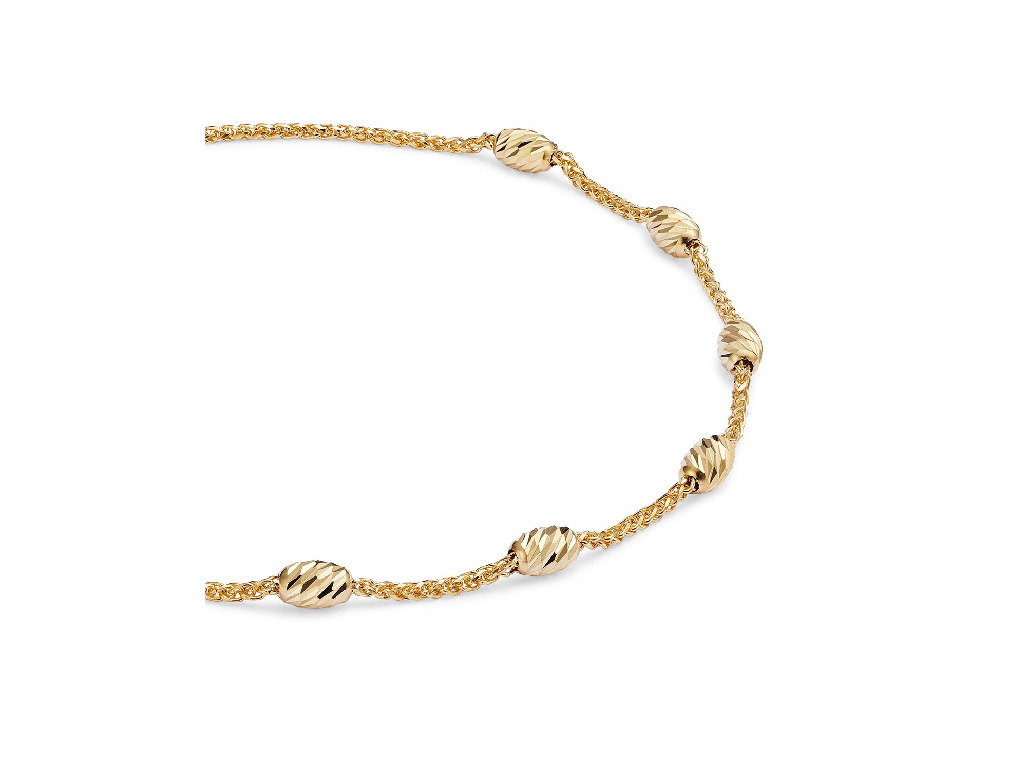 14K Yellow Gold Beaded Wheat Chain Bracelet — Image 3