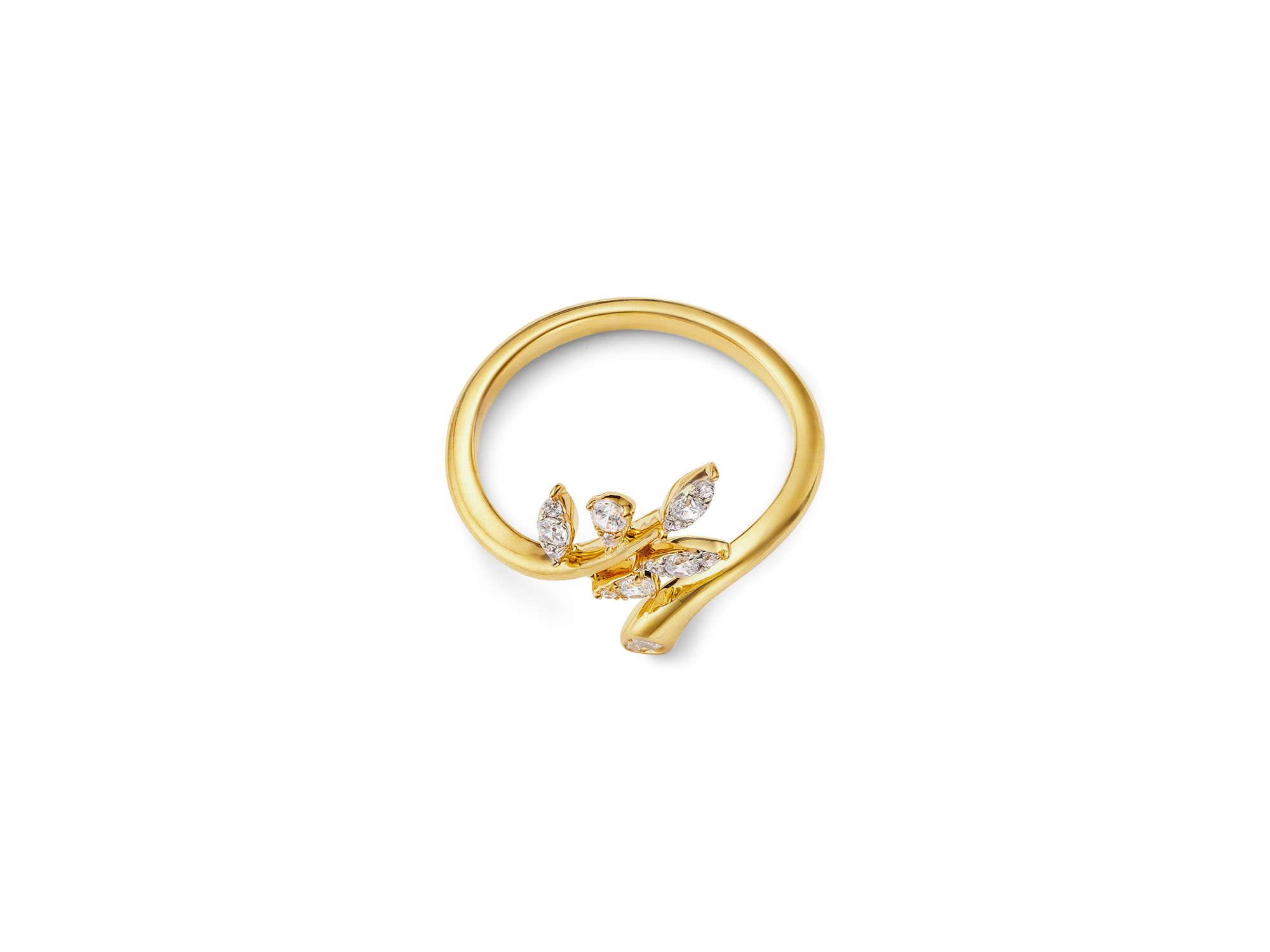 Diamond Leaf Bypass Ring in 14K Yellow Gold, 0.20 tcw — Image 3