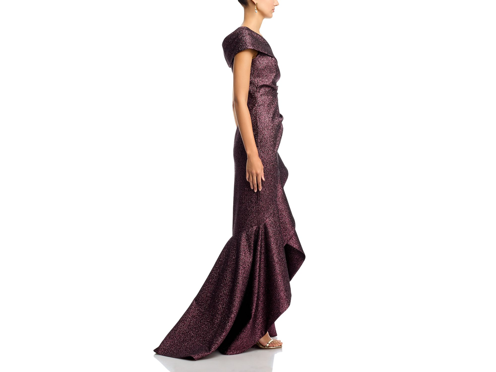 Metallic Jacquard Ruffle Gown — Image 5