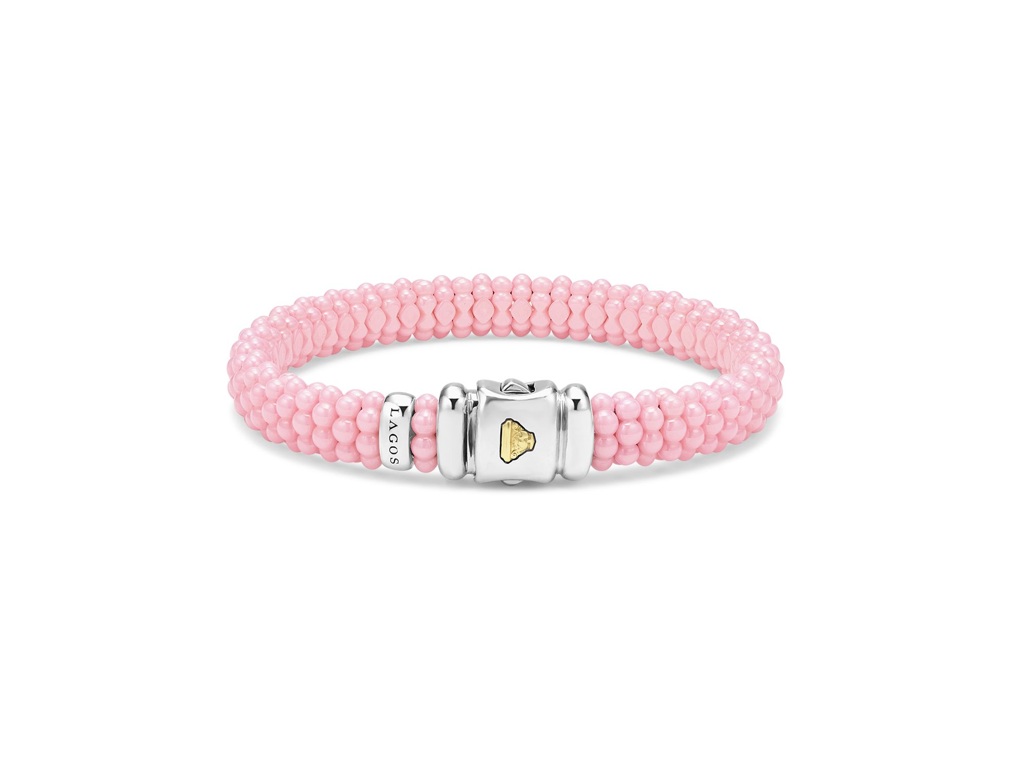 Sterling Silver Pink Caviar Pink Ceramic Beaded Bracelet — Image 5