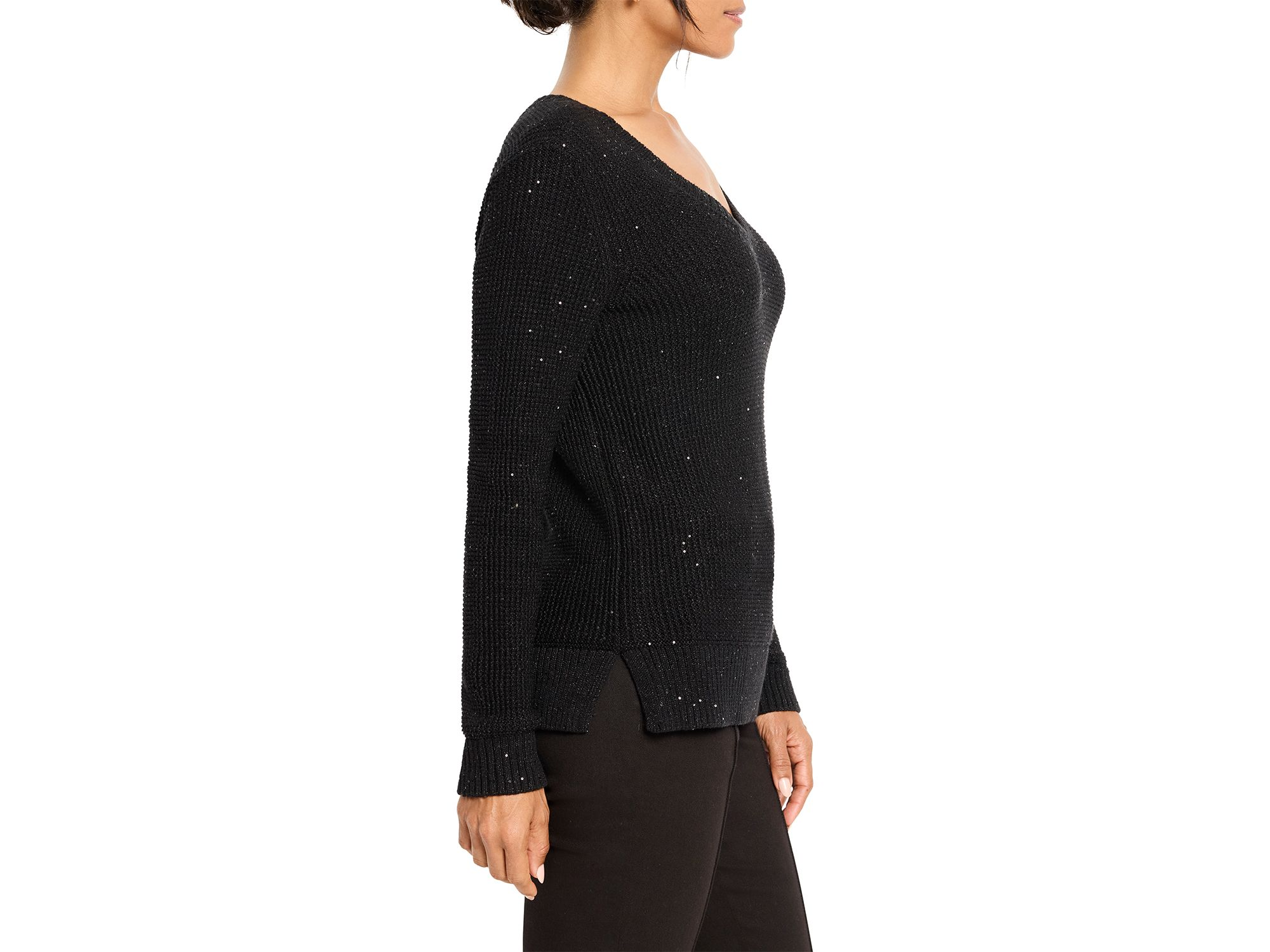 Shimmer Waffle V Neck Sweater — Image 10