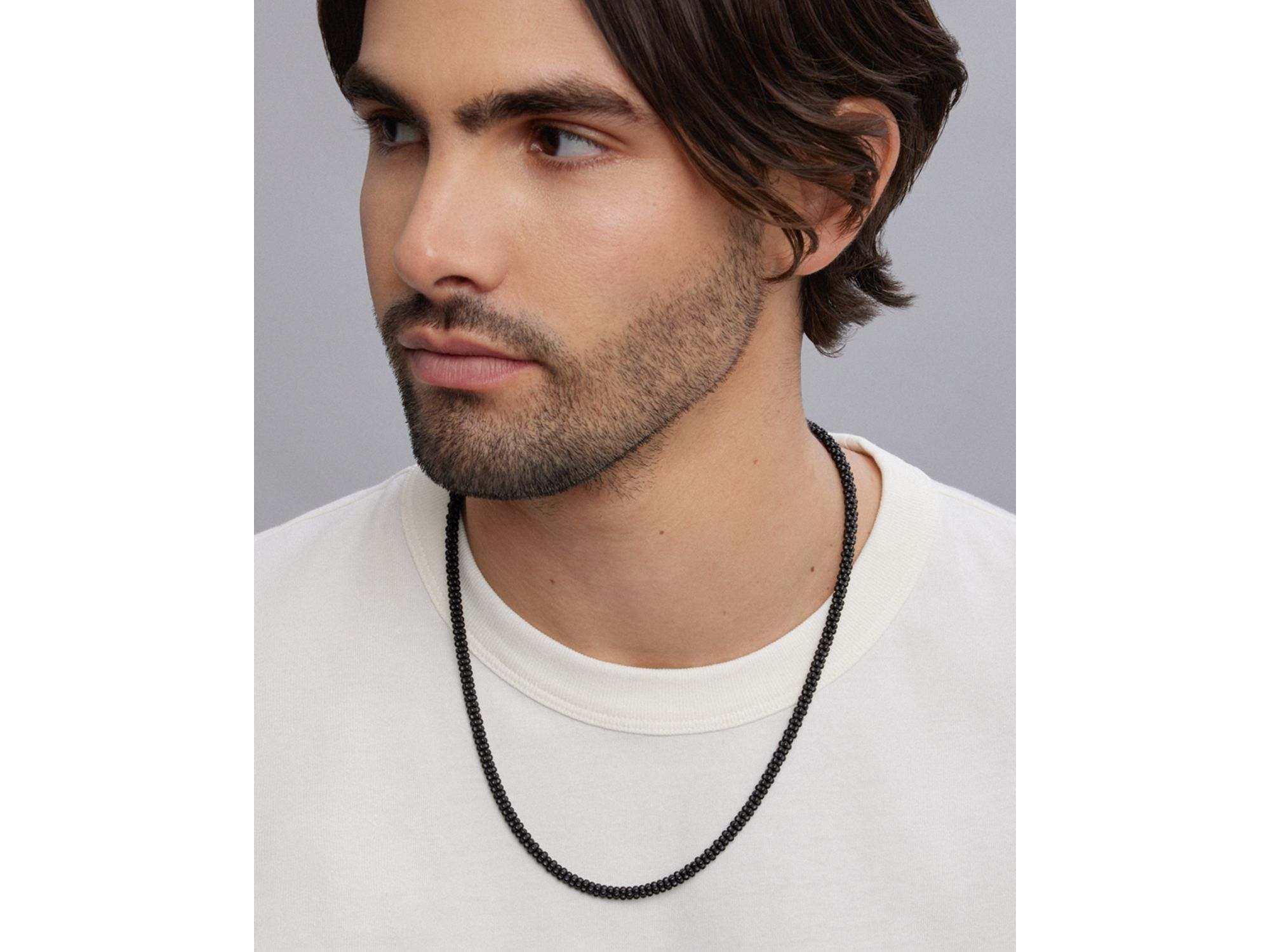 Men's Sterling Silver Anthem Black Ceramic Caviar Bead Necklace, 20" - Exclusive — Image 4