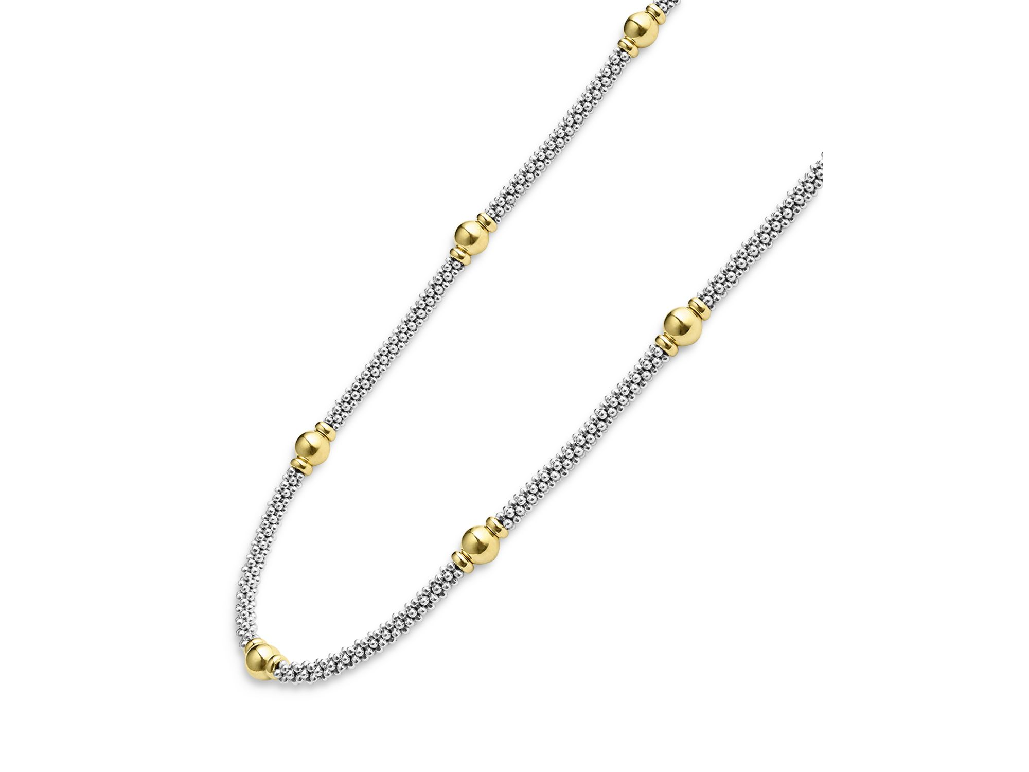 18K Yellow Gold & Sterling Silver Signature Caviar Bead Link Station Collar Necklace, 16" — Image 3