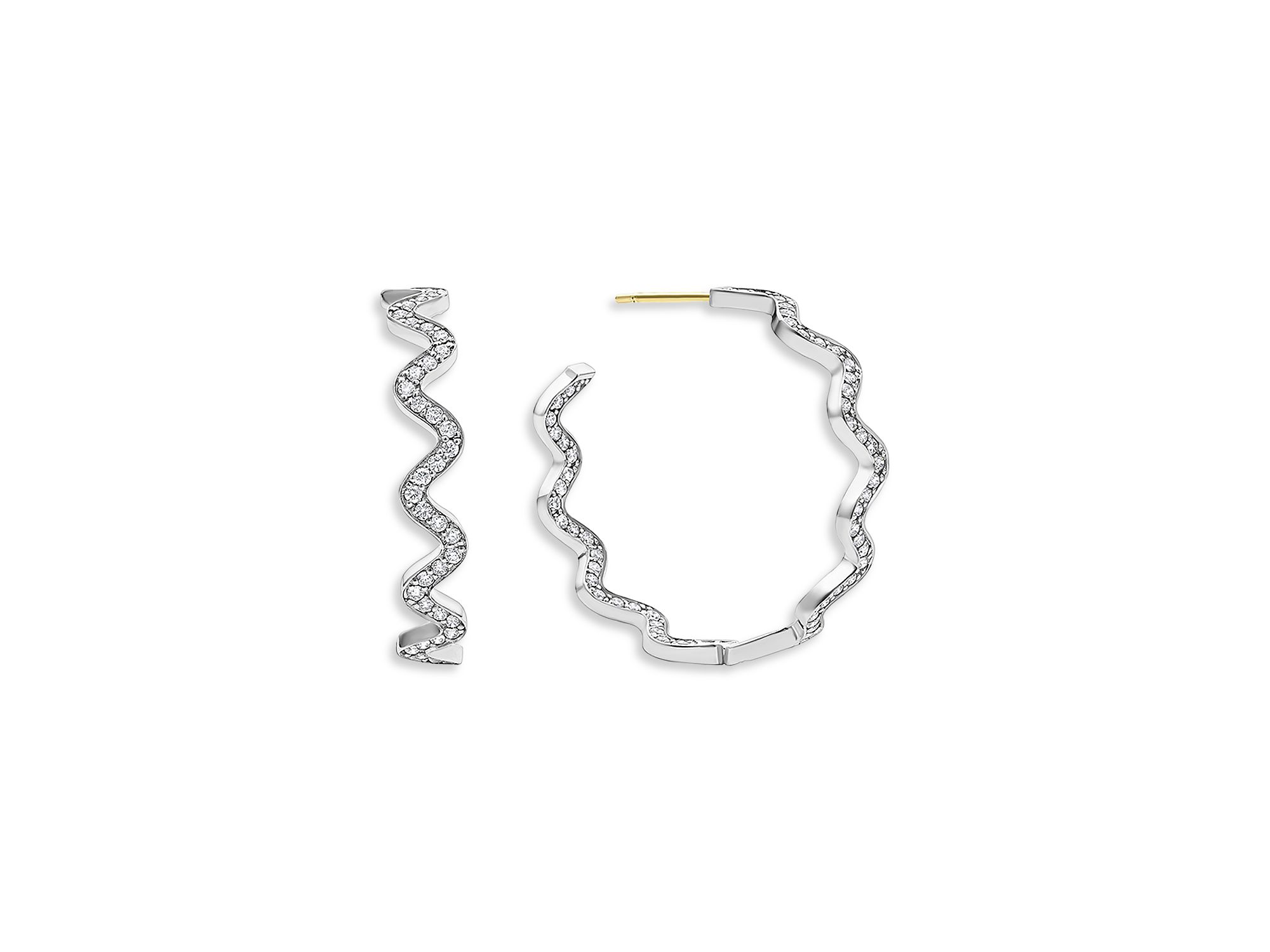 Sterling Caviar Spark Diamond Wavy Medium Hoop Earrings — Image 4