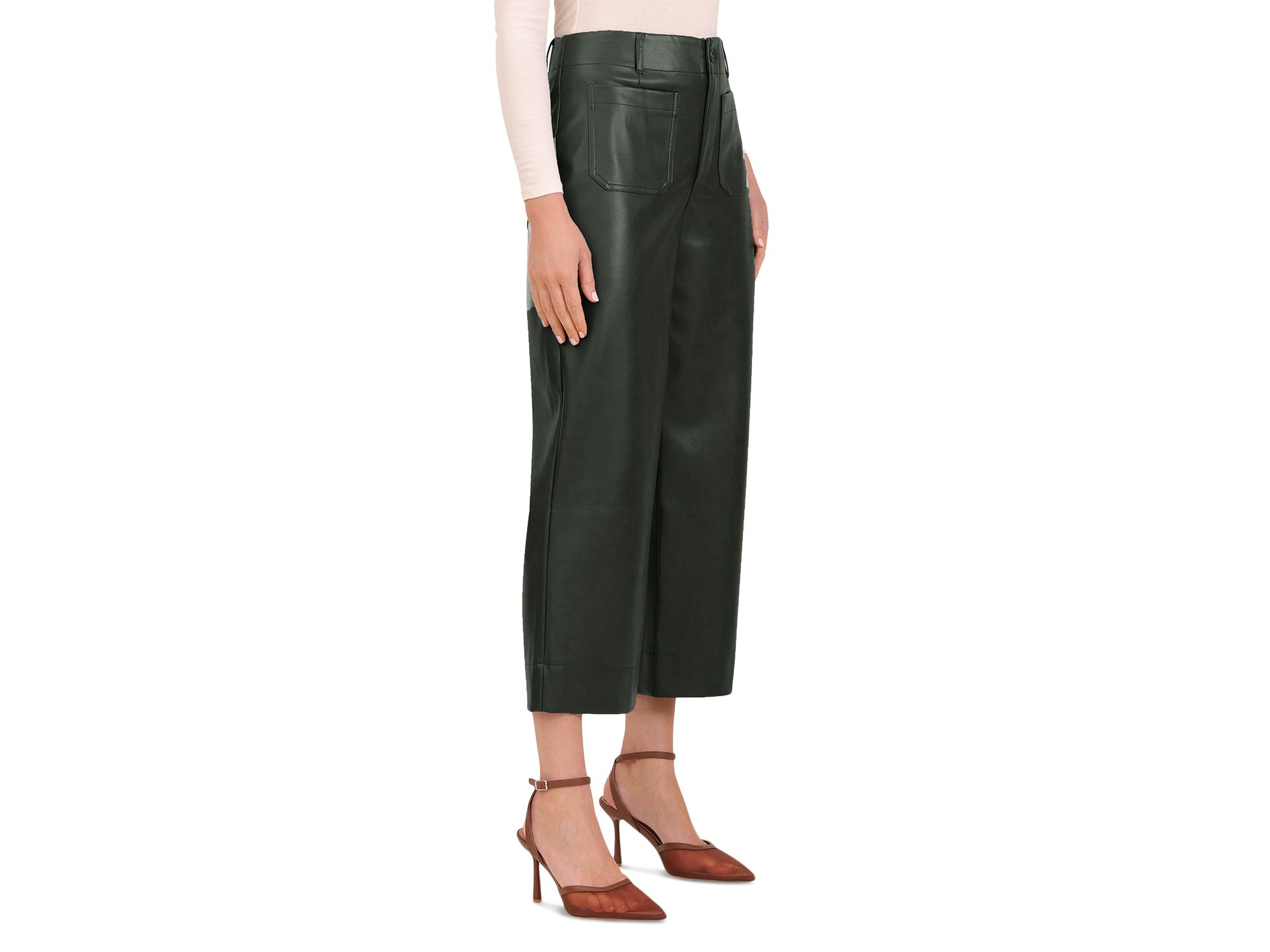 Faux Leather Cropped Wide Leg Pants — Image 3
