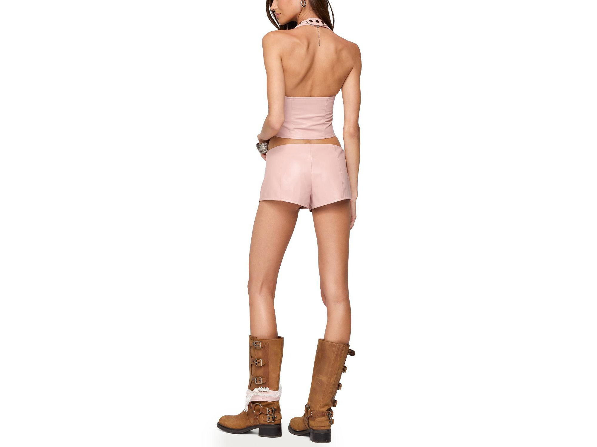 Elisha Lace Up Faux Leather Shorts — Image 3