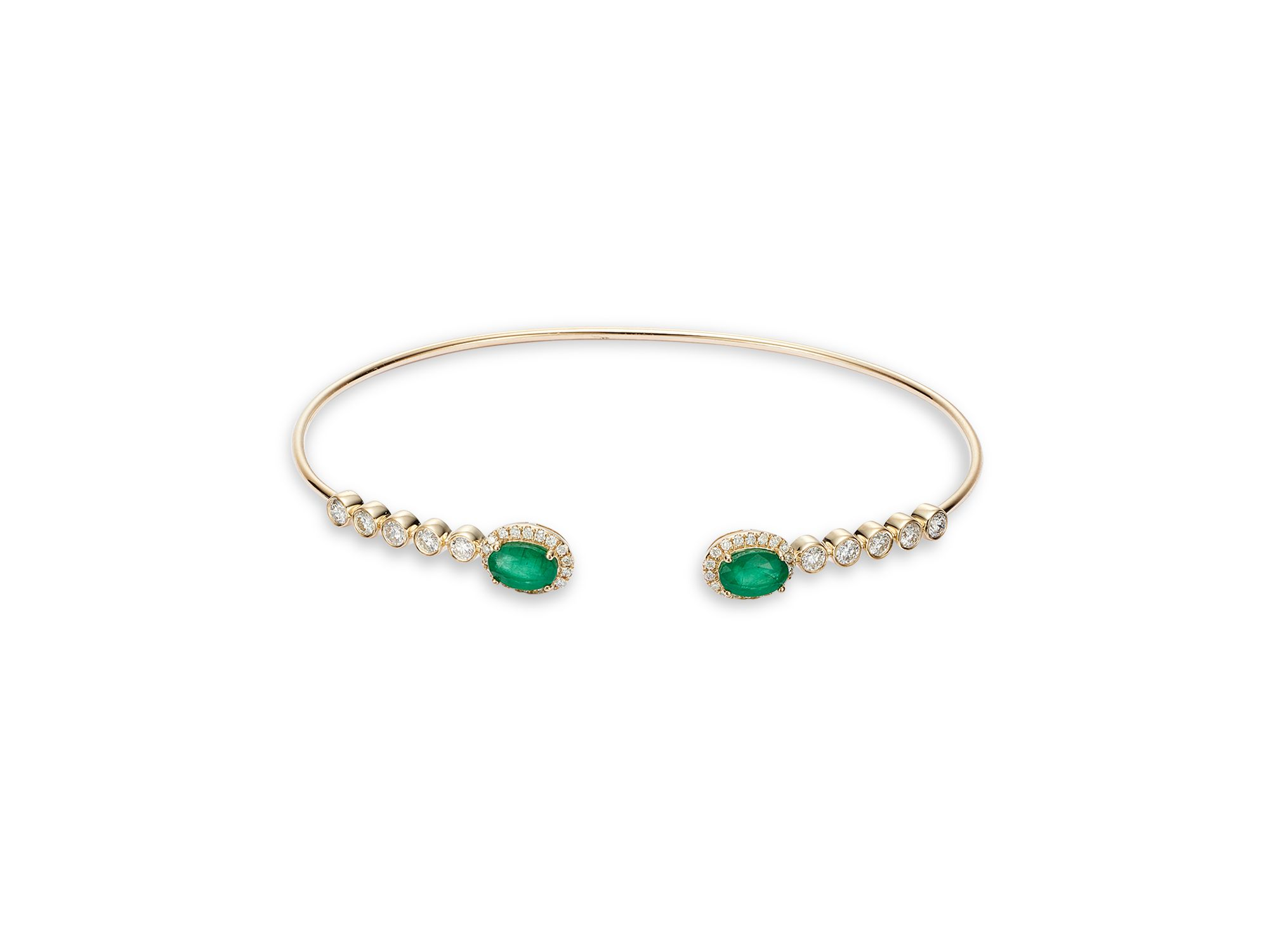 Emerald & Diamond Cuff Bangle Bracelet in 14K Yellow Gold — Image 6