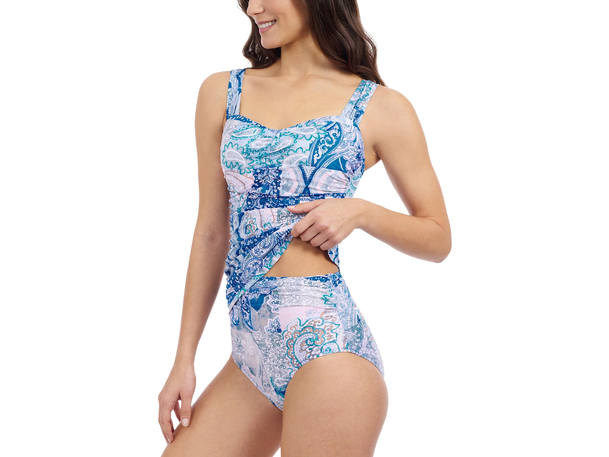 Printed Ruched Front Sweetheart Tankini — Image 6