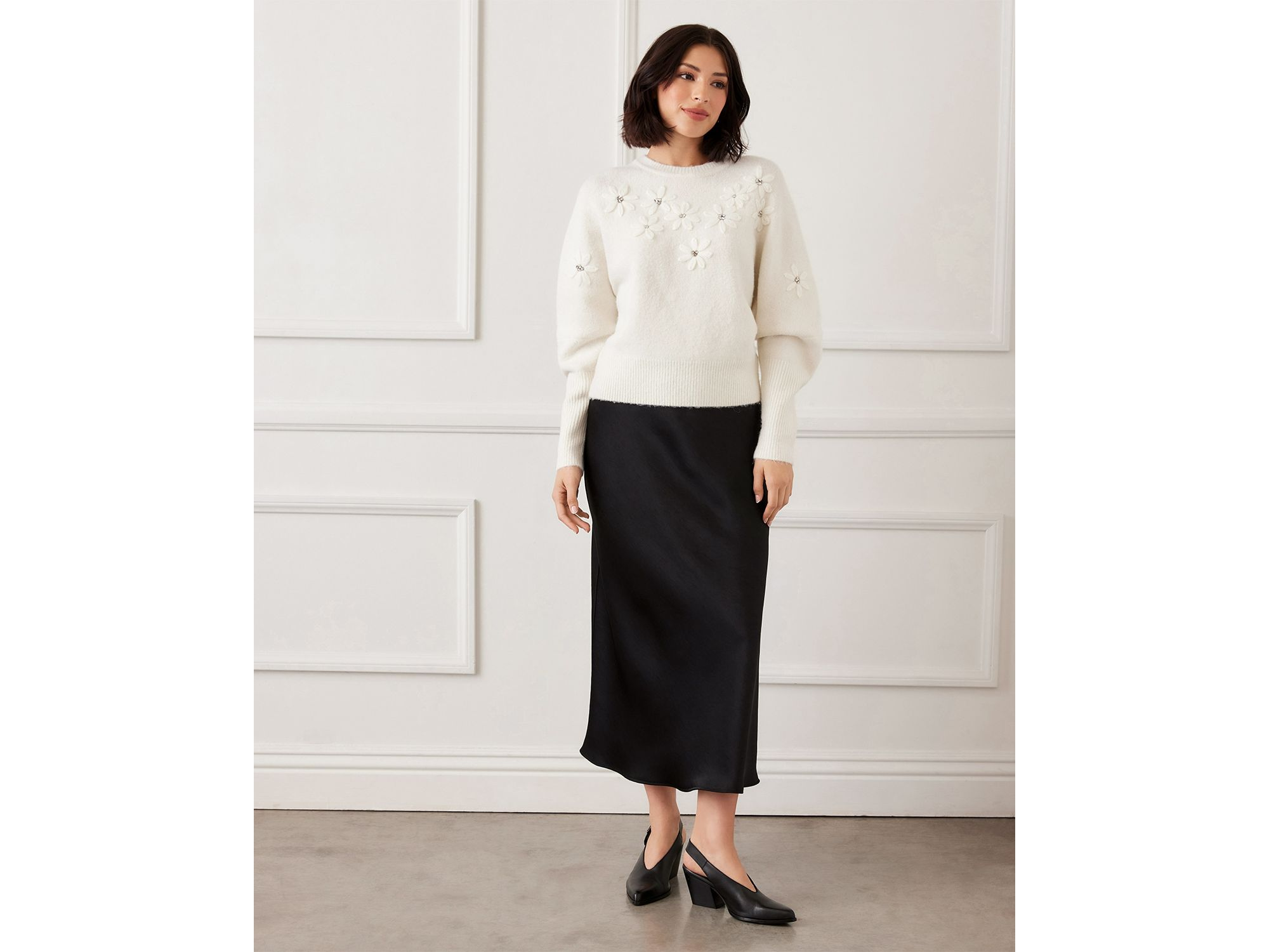 Rhinestone Embroidered Flower Sweater — Image 5