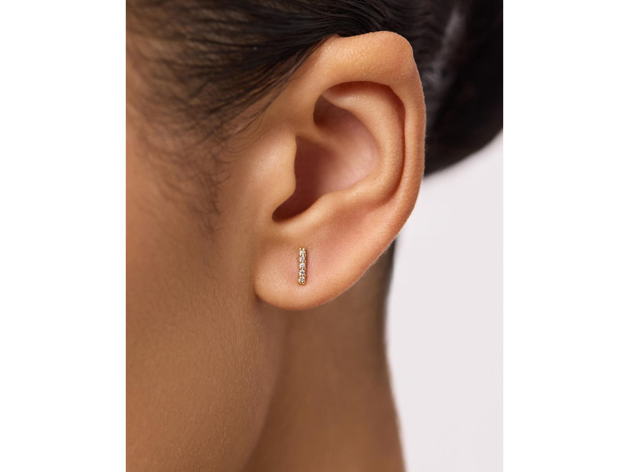 Gold Pave Lab-Grown Diamond Bar Stud Earrings — Image 4