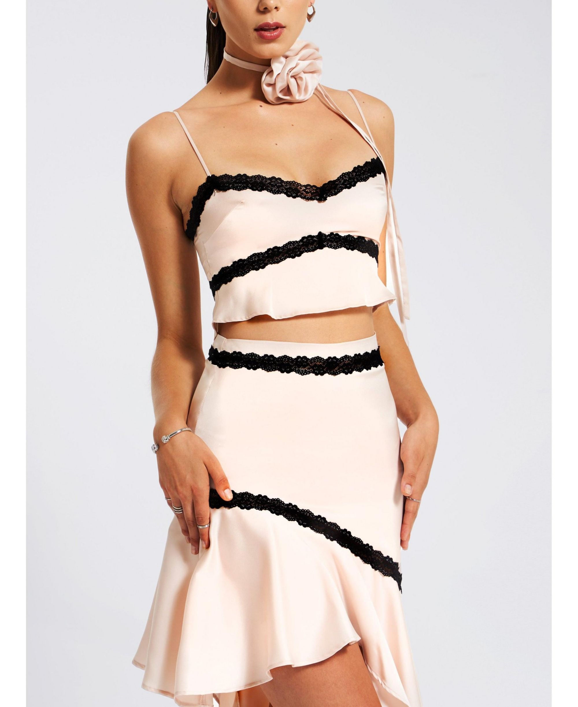 Yareli Lace Trim Satin Strappy Top — Image 3
