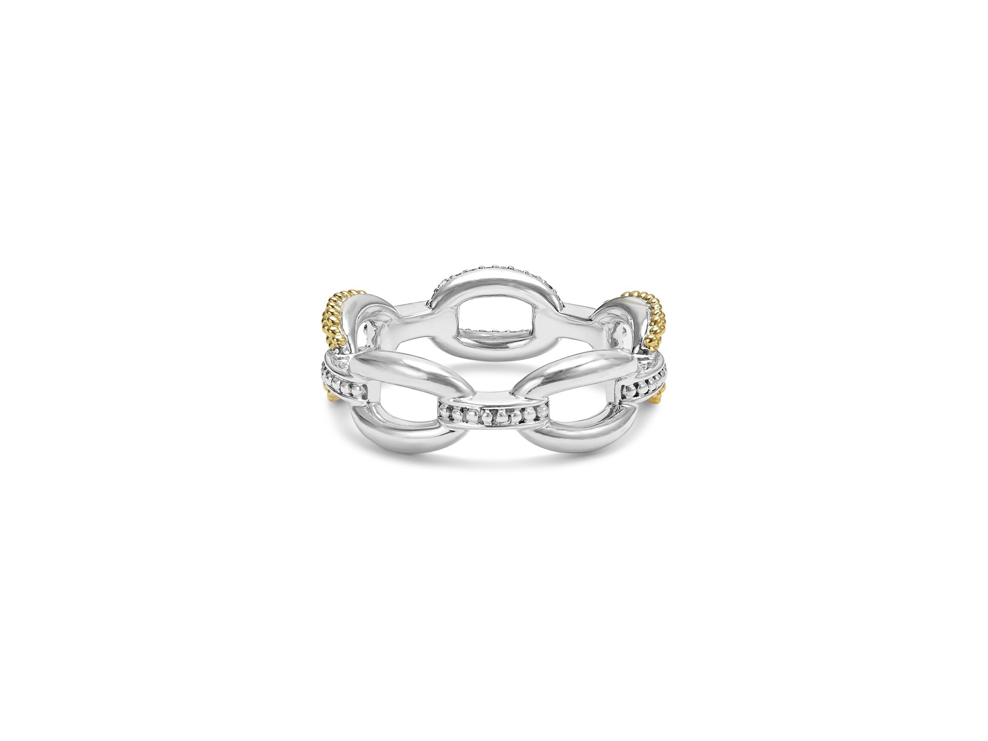 18K Yellow Gold & Sterling Silver Caviar Lux Small Diamond Oval Link Eternity Band Ring — Image 5