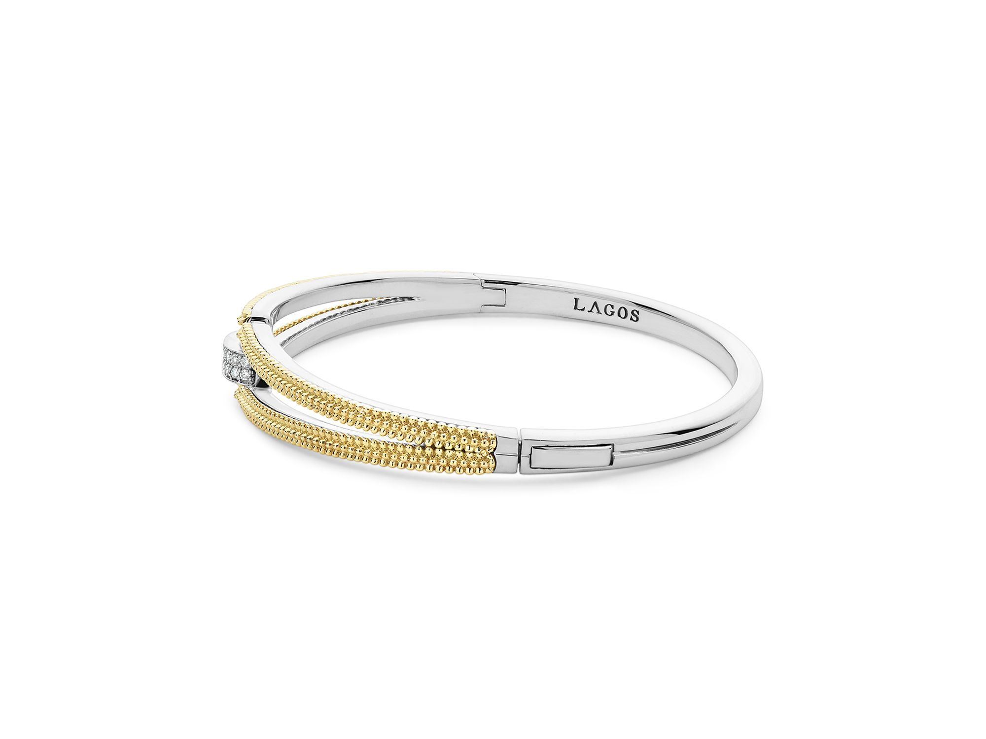 18K Yellow Gold & Sterling Caviar Lux Clip Diamond Pavé Bangle Bracelet - Exclusive — Image 5