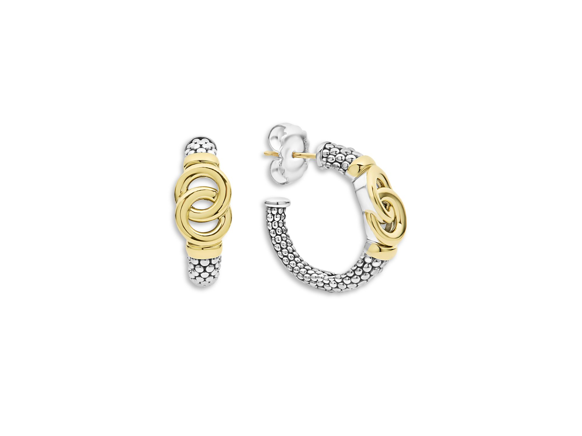 14K & 18K Yellow Gold & Sterling Silver Signature Caviar Interlocking Small Hoop Earrings — Image 4