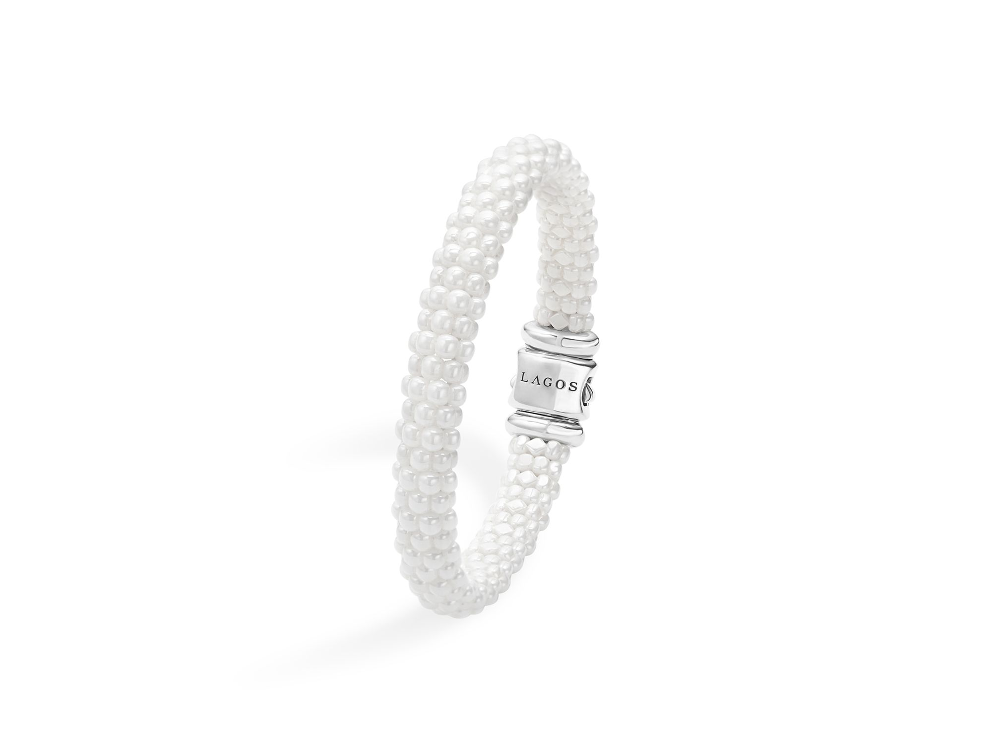 18K Yellow Gold & Sterling Silver White Ceramic Bead Statement Bracelets — Image 4