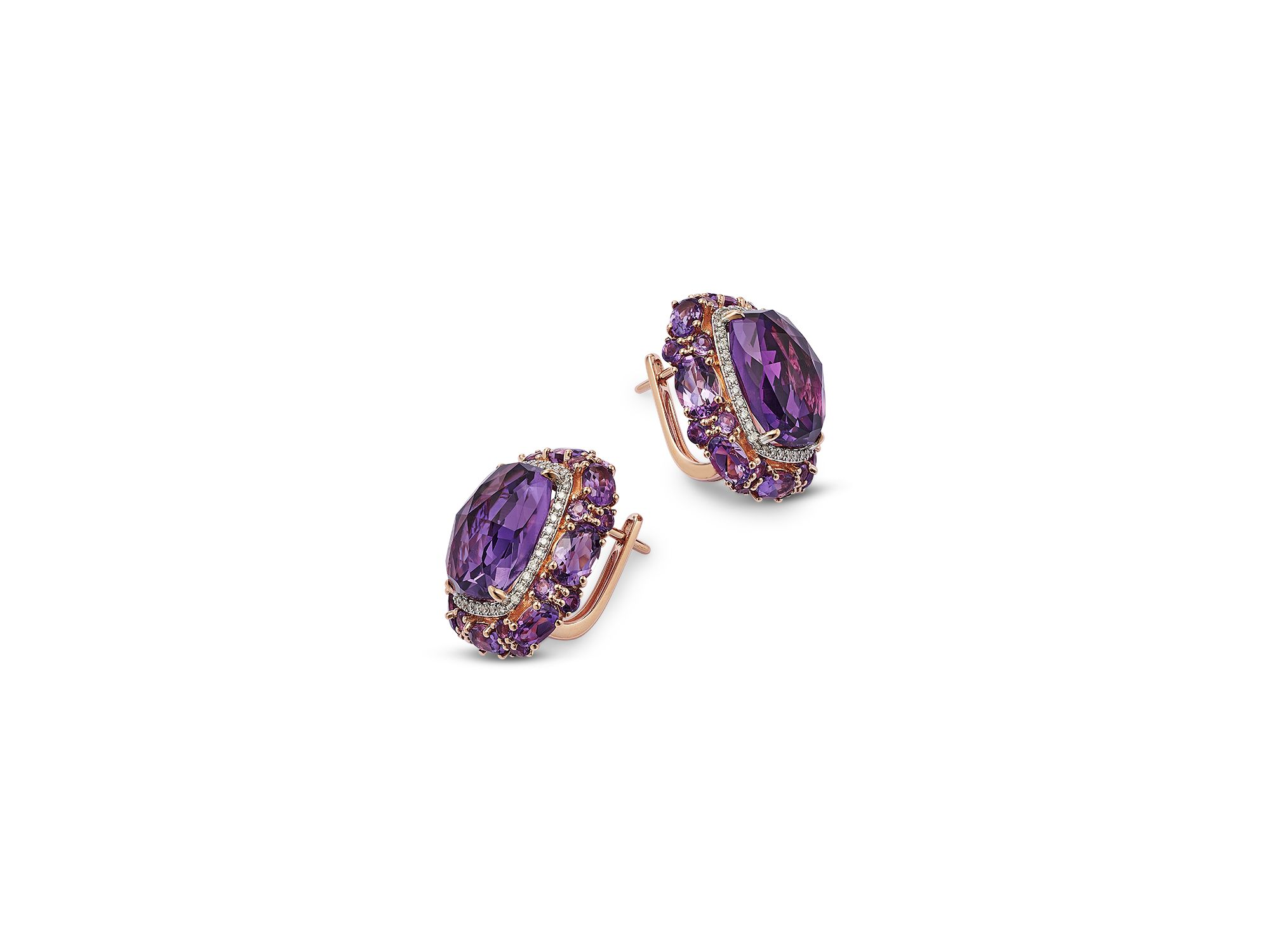 Amethyst & Diamond Halo Stud Earrings in 14K Rose Gold — Image 3