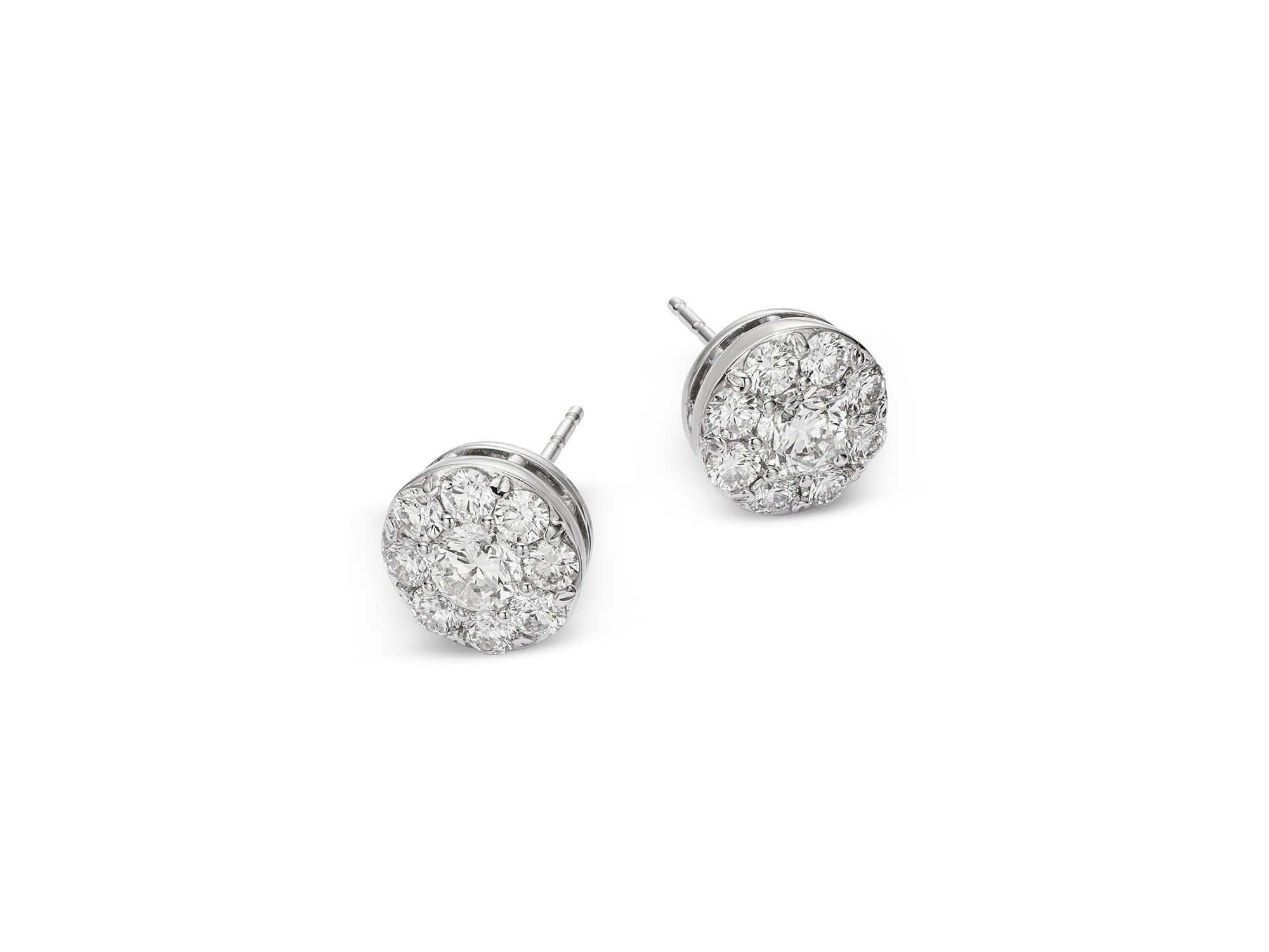 Diamond Cluster Stud Earrings in 14K White Gold, 1.50 tcw — Image 3
