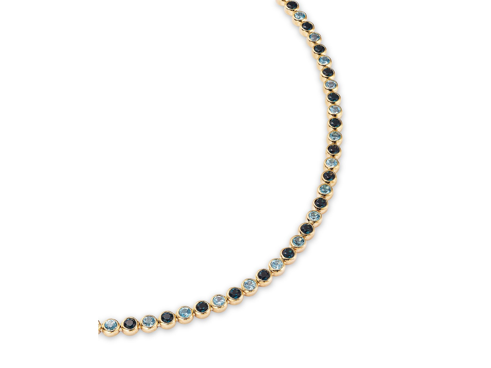 London Blue Topaz & Blue Topaz Bezel Set Tennis Necklace in 14K Yellow Gold, 17" — Image 3
