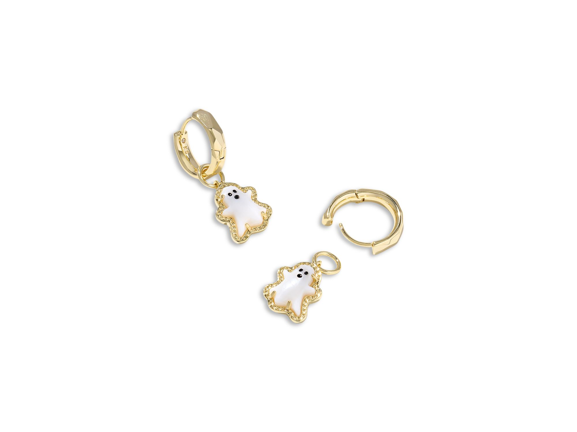 Mother Of Pearl Ghost Charm Huggie Hoop Earrings — Image 3